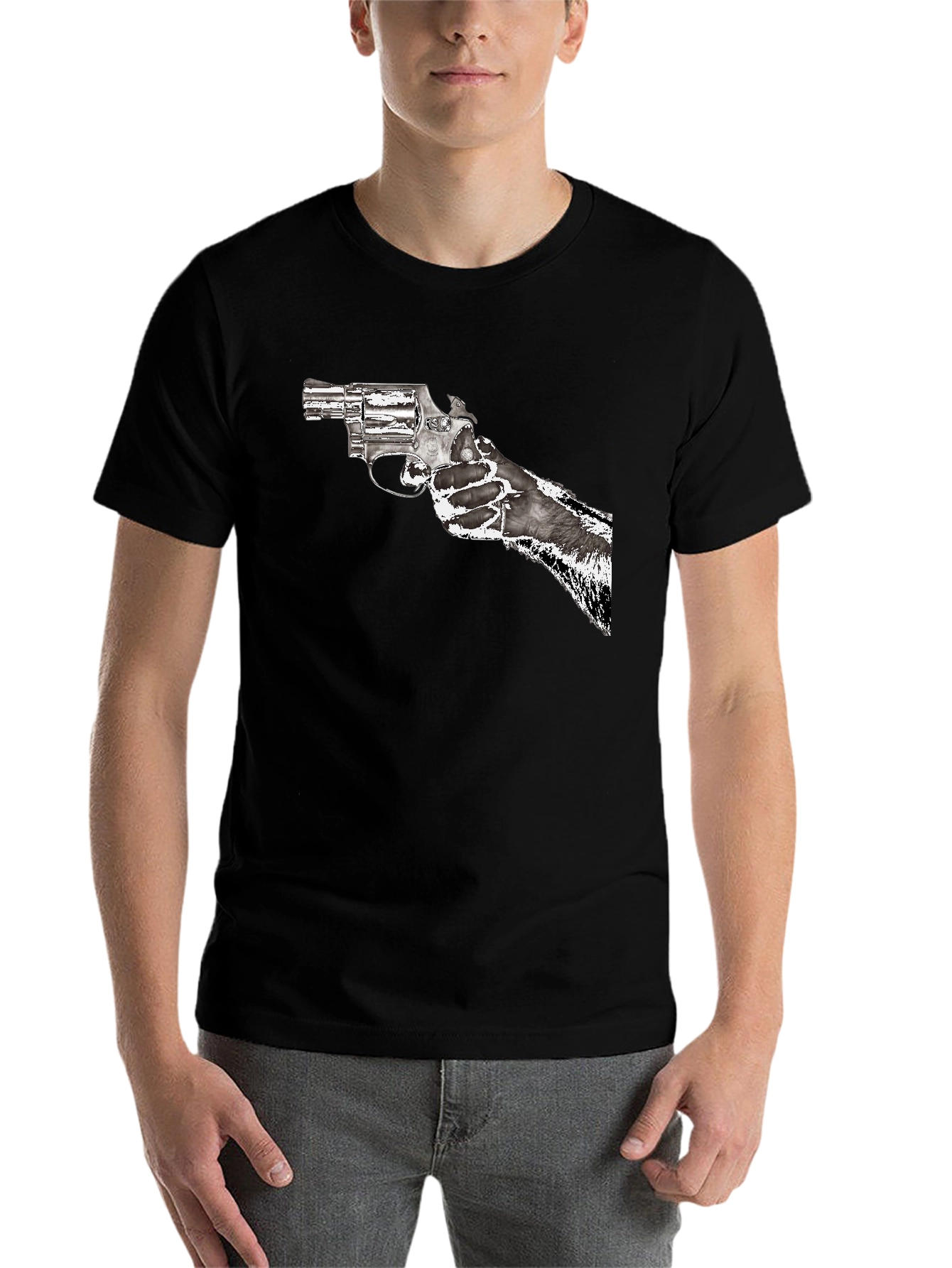Black Gun Graphic T-Shirt - Black Cotton Blend view 7