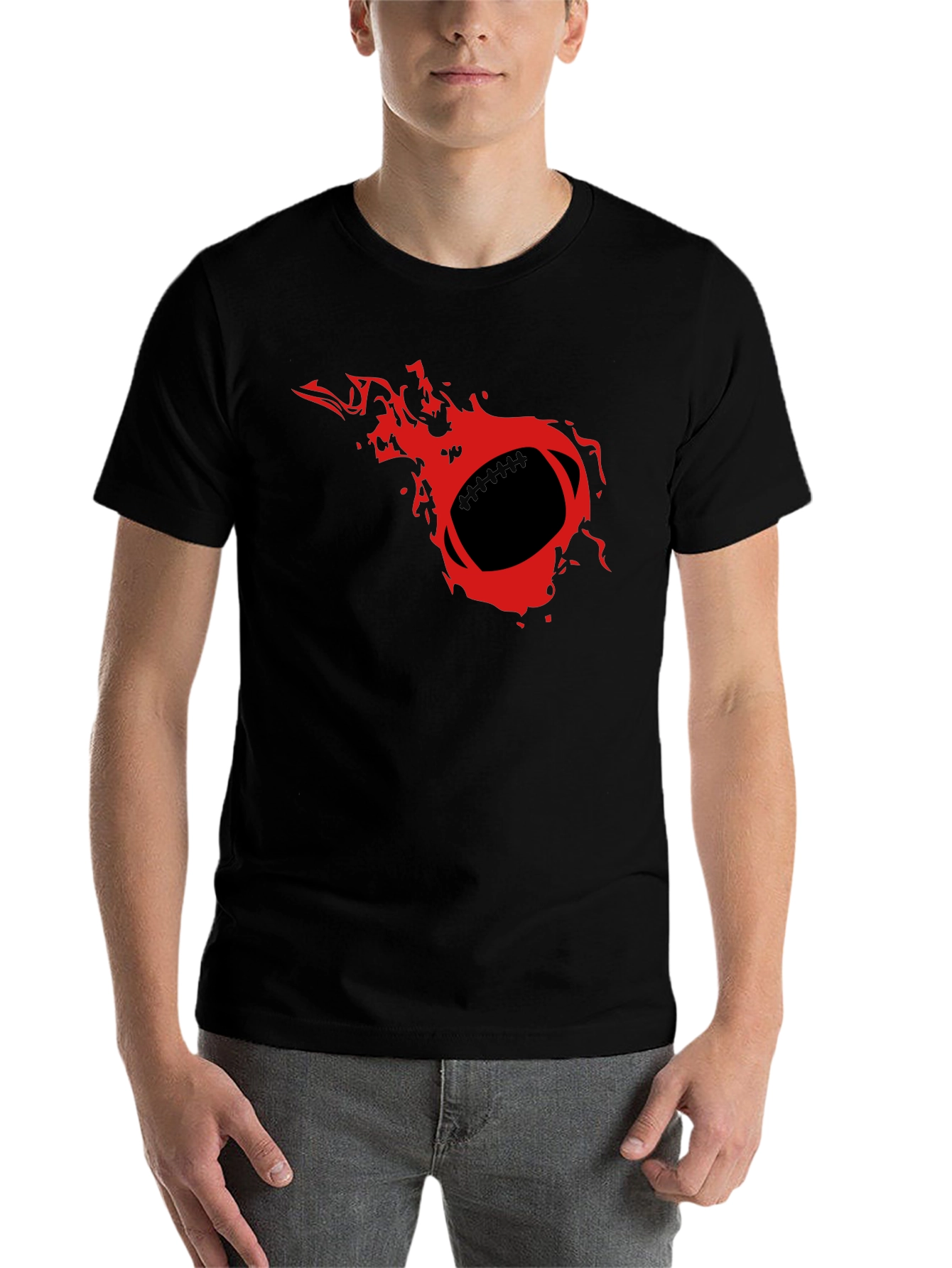 Black Flaming Football Graphic Tee - Black T-Shirt view 7