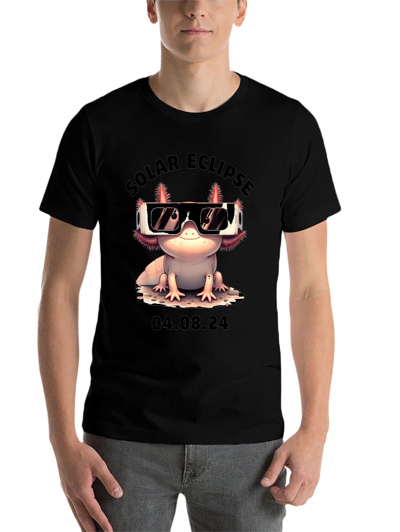 Black Solar Eclipse Axolotl T-Shirt - August 4, 2024 view 7