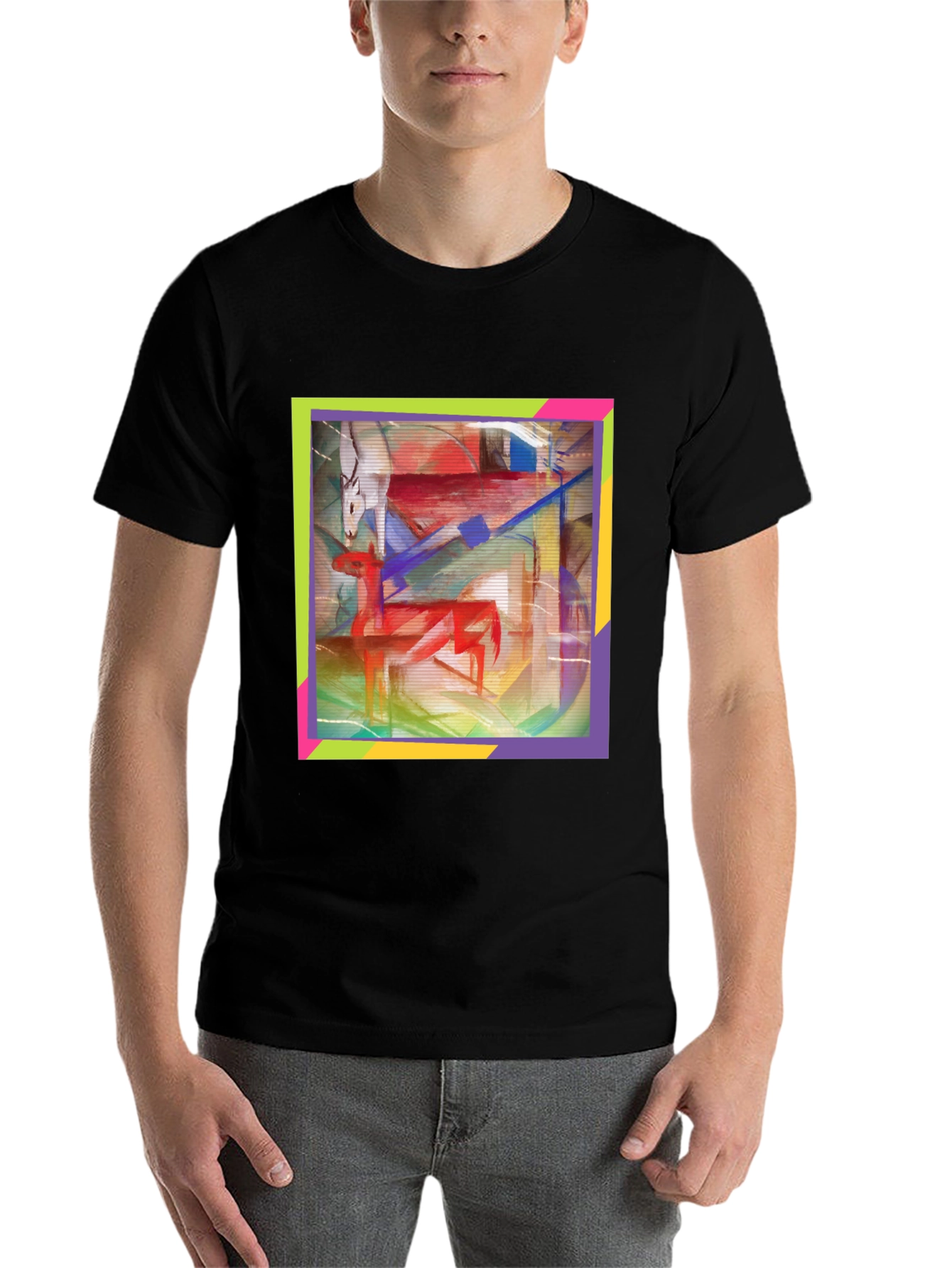 Black Abstract Deer Graphic Tee - Artistic Menswear view 7