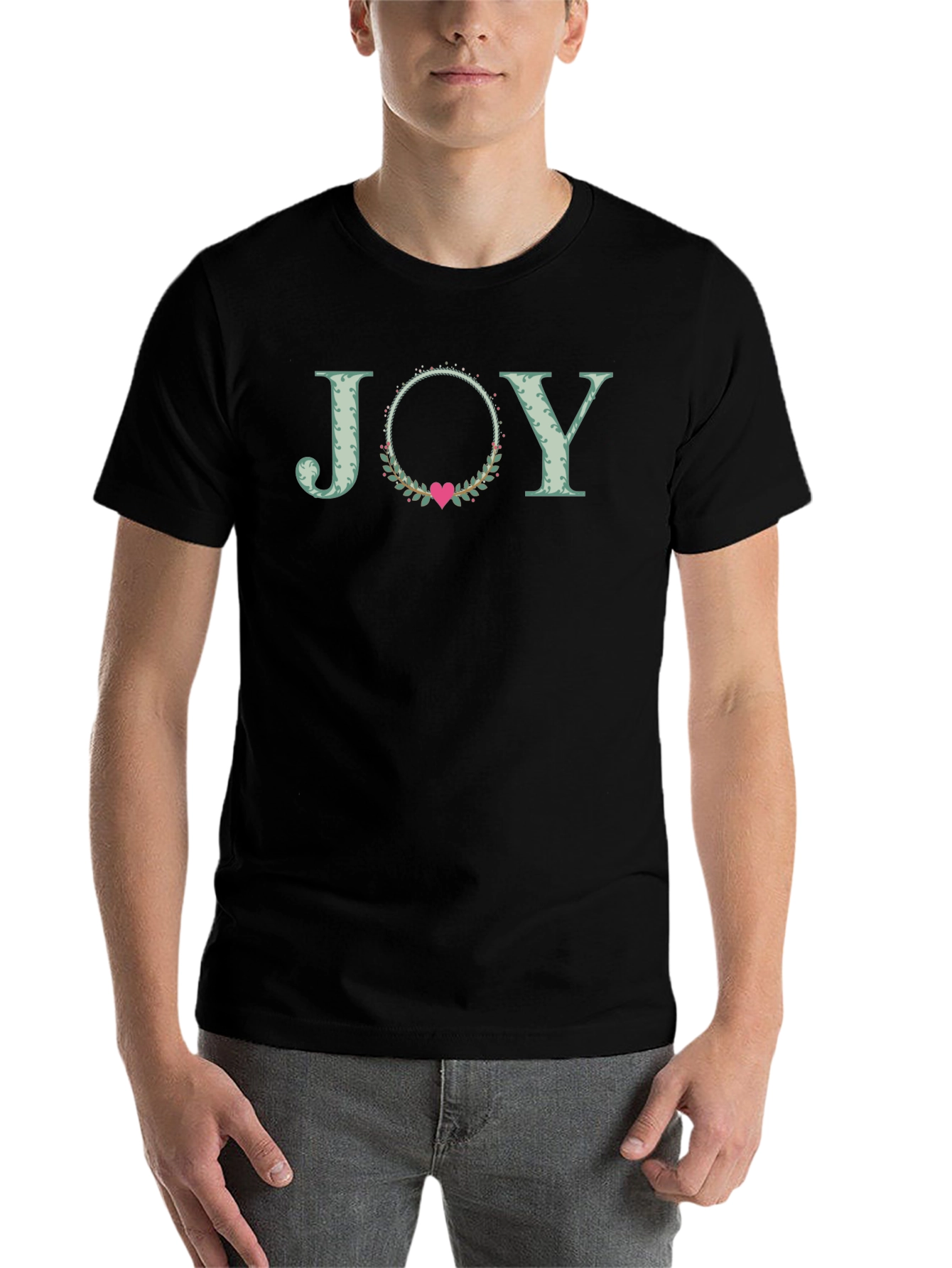 Black Joy Heart Wreath Graphic Tee - Black view 7