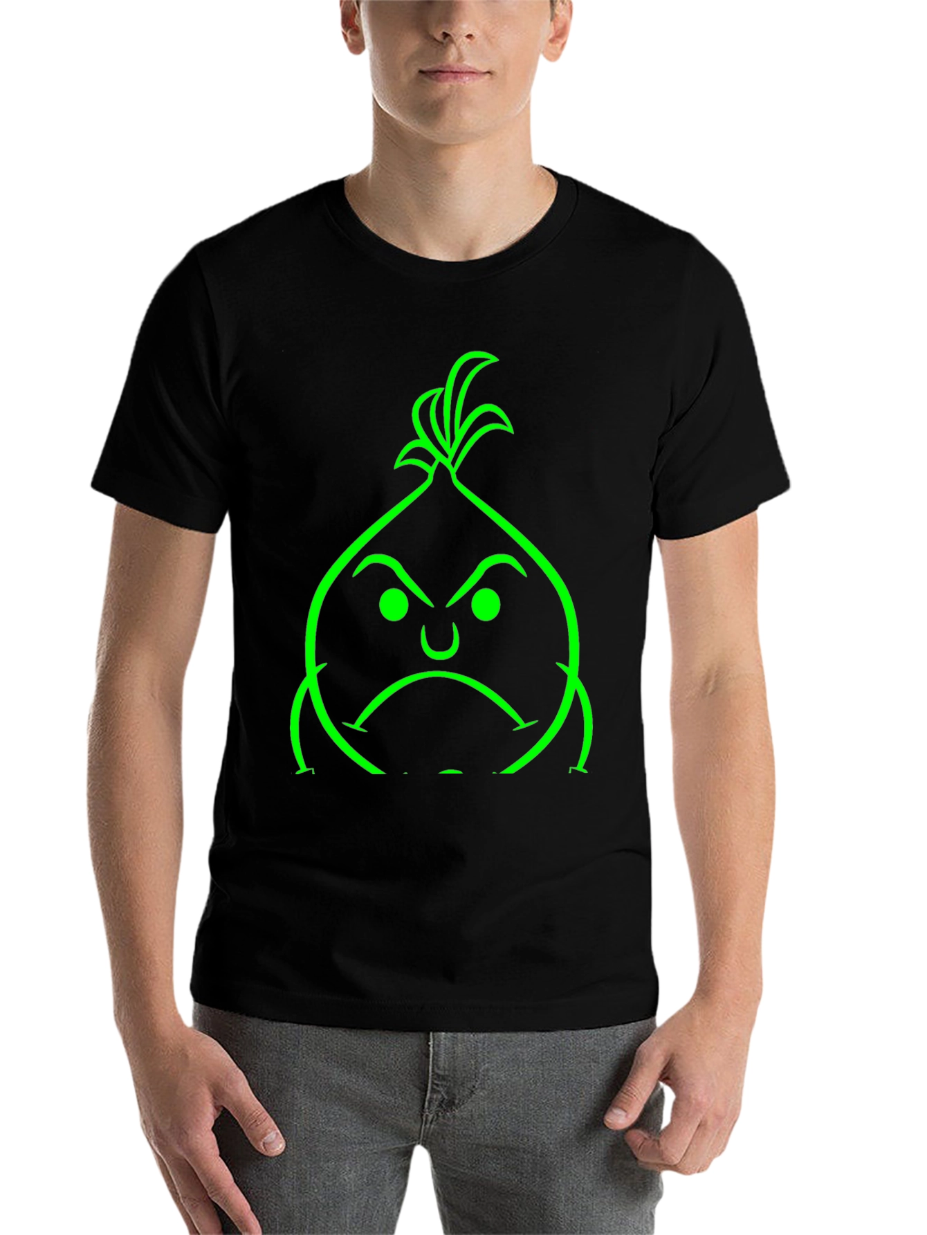 Black Grumpy Green Onion Graphic Tee - Black Cotton Blend view 7