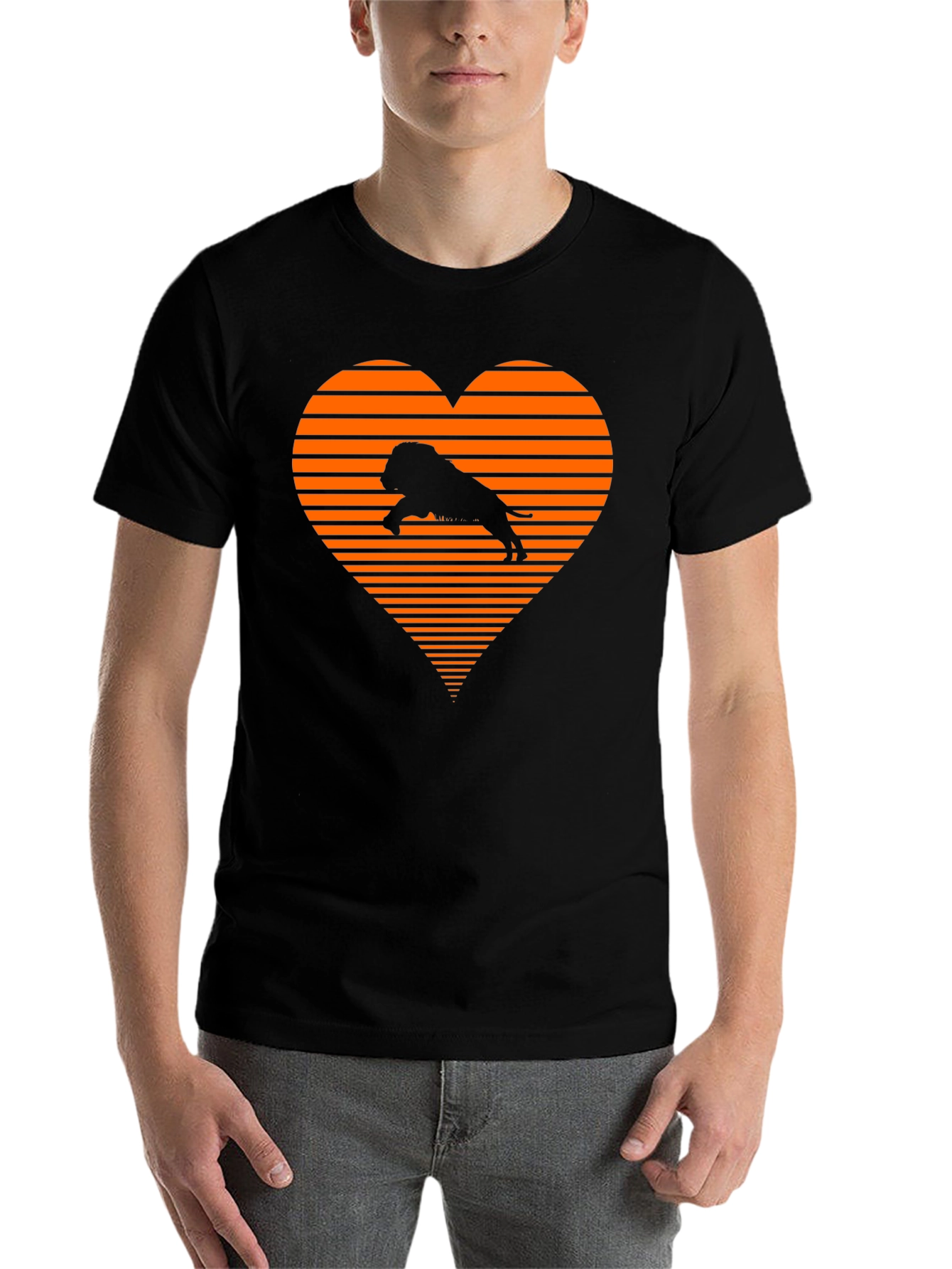 Black Lion Heart Striped Graphic T-Shirt view 7