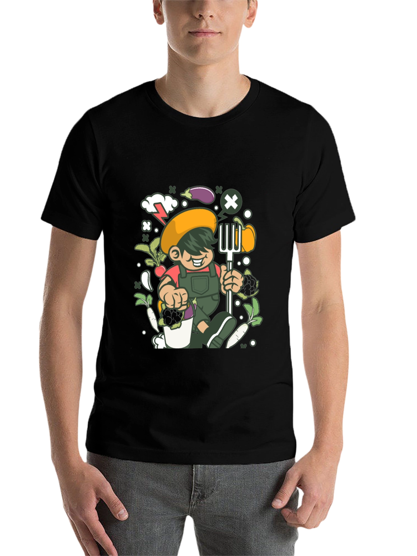Black Gardener Cartoon T-Shirt, Black Unisex Tee view 7