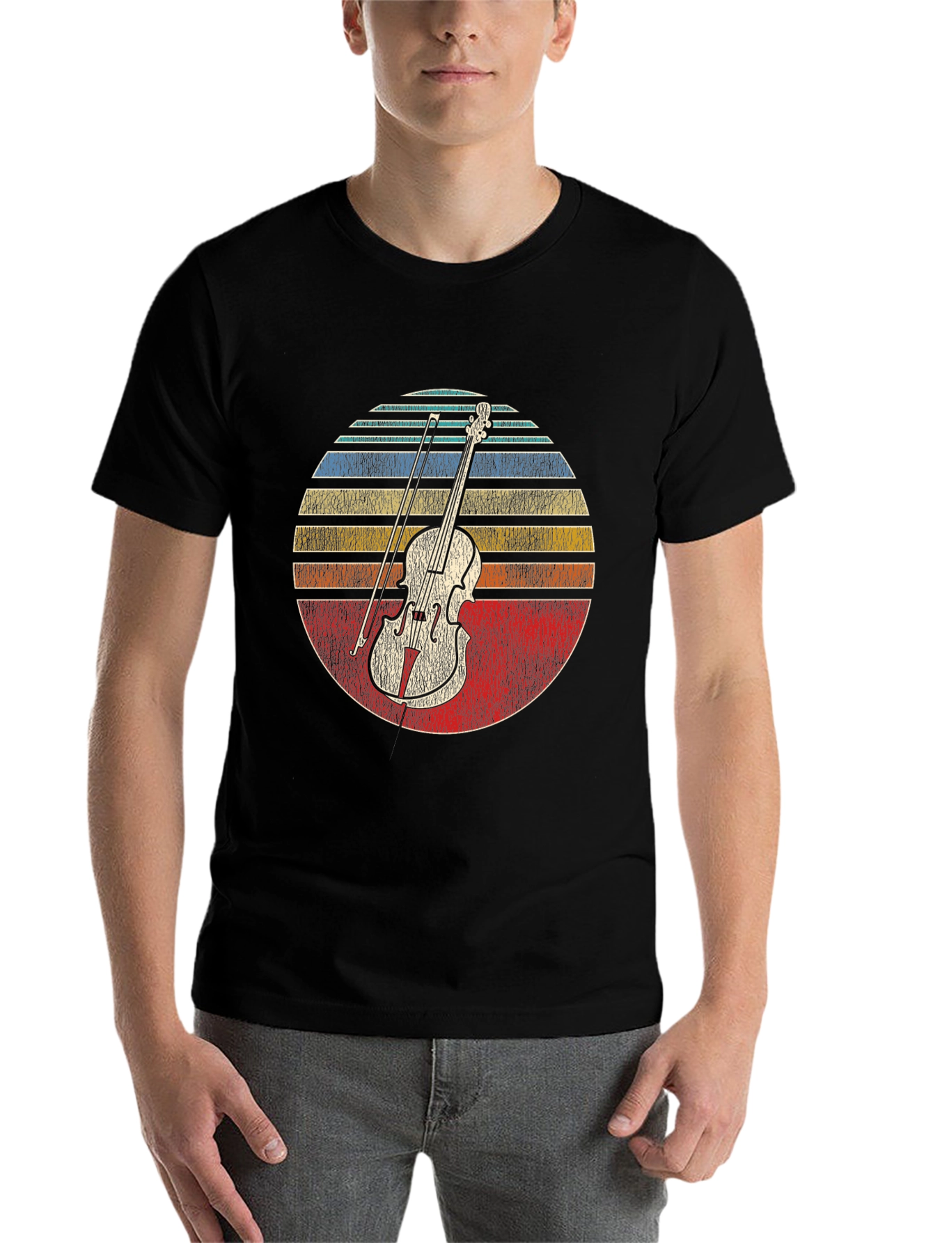 Black Vintage Violin Sunset Graphic Tee view 7
