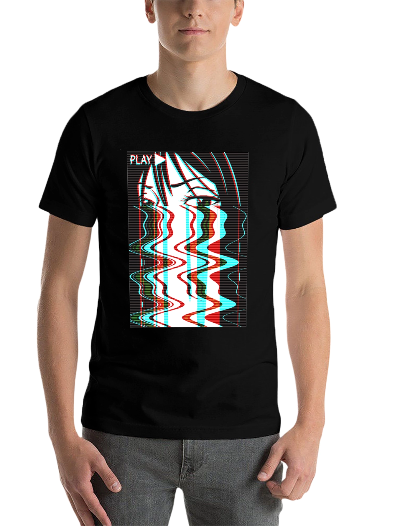 Black Glitch Anime T-Shirt - Vaporwave Aesthetic view 7