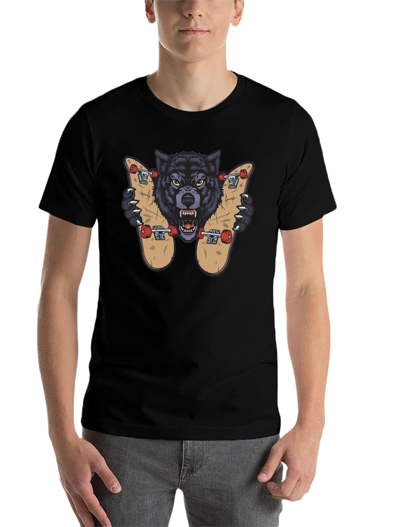 Black Wolf Skateboard Graphic Tee - Cool Streetwear Design view 7