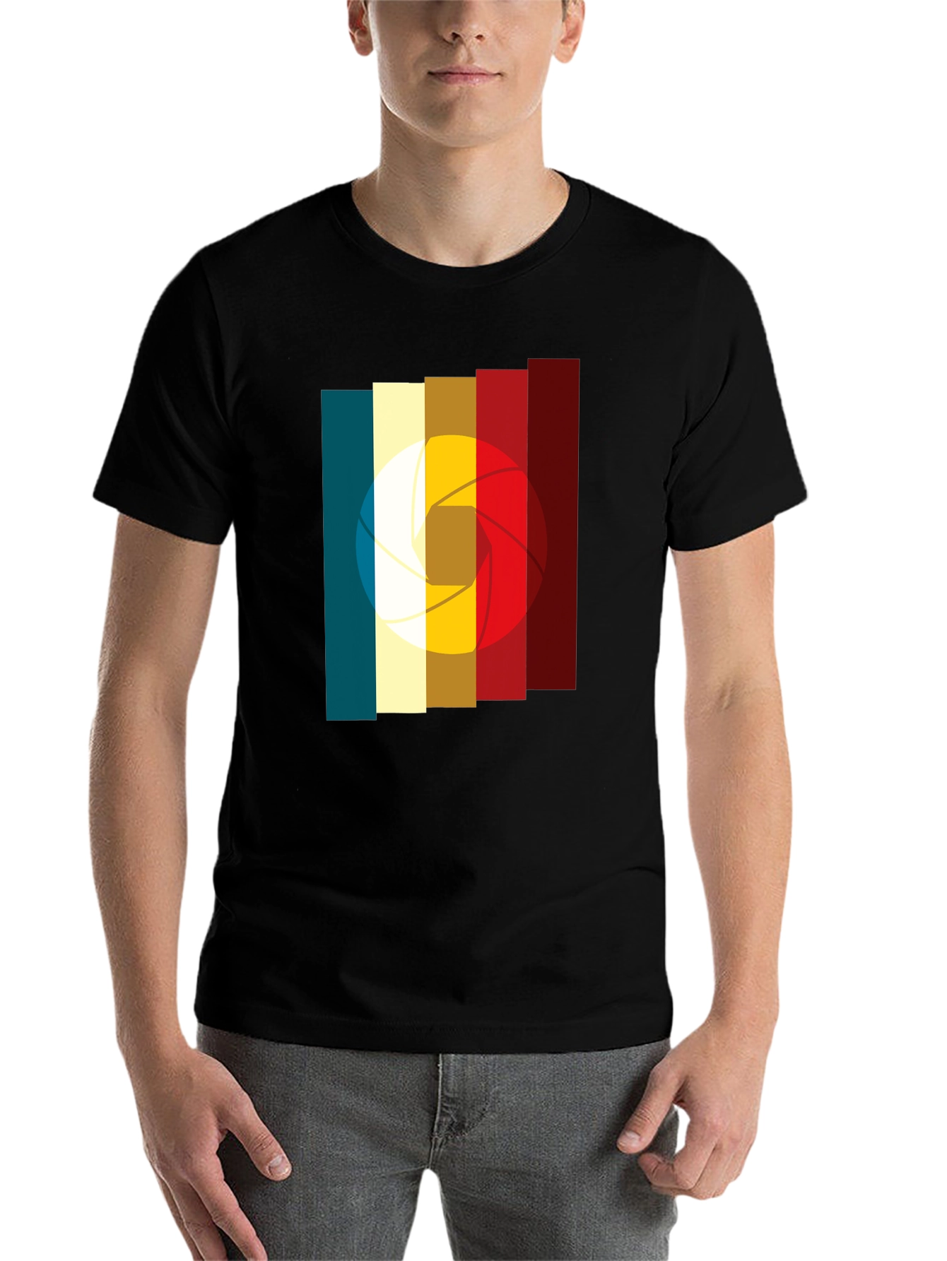 Black Retro Camera Aperture Graphic T-Shirt view 7