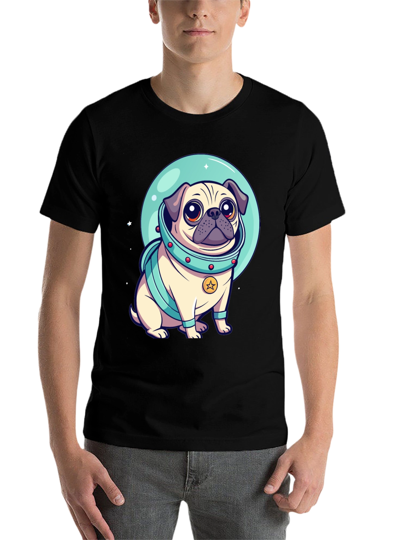 Black Astronaut Pug Graphic Tee - Space Dog Lover view 7