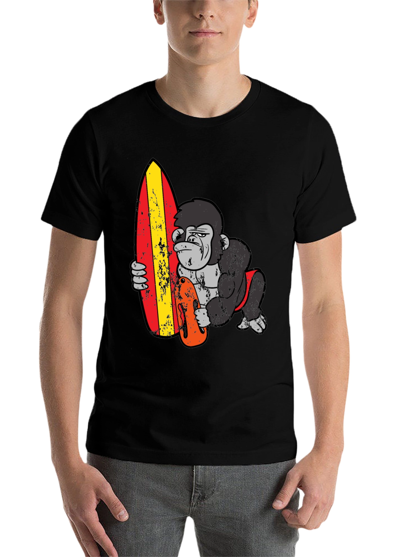 Black Surfing Gorilla Graphic T-Shirt view 7