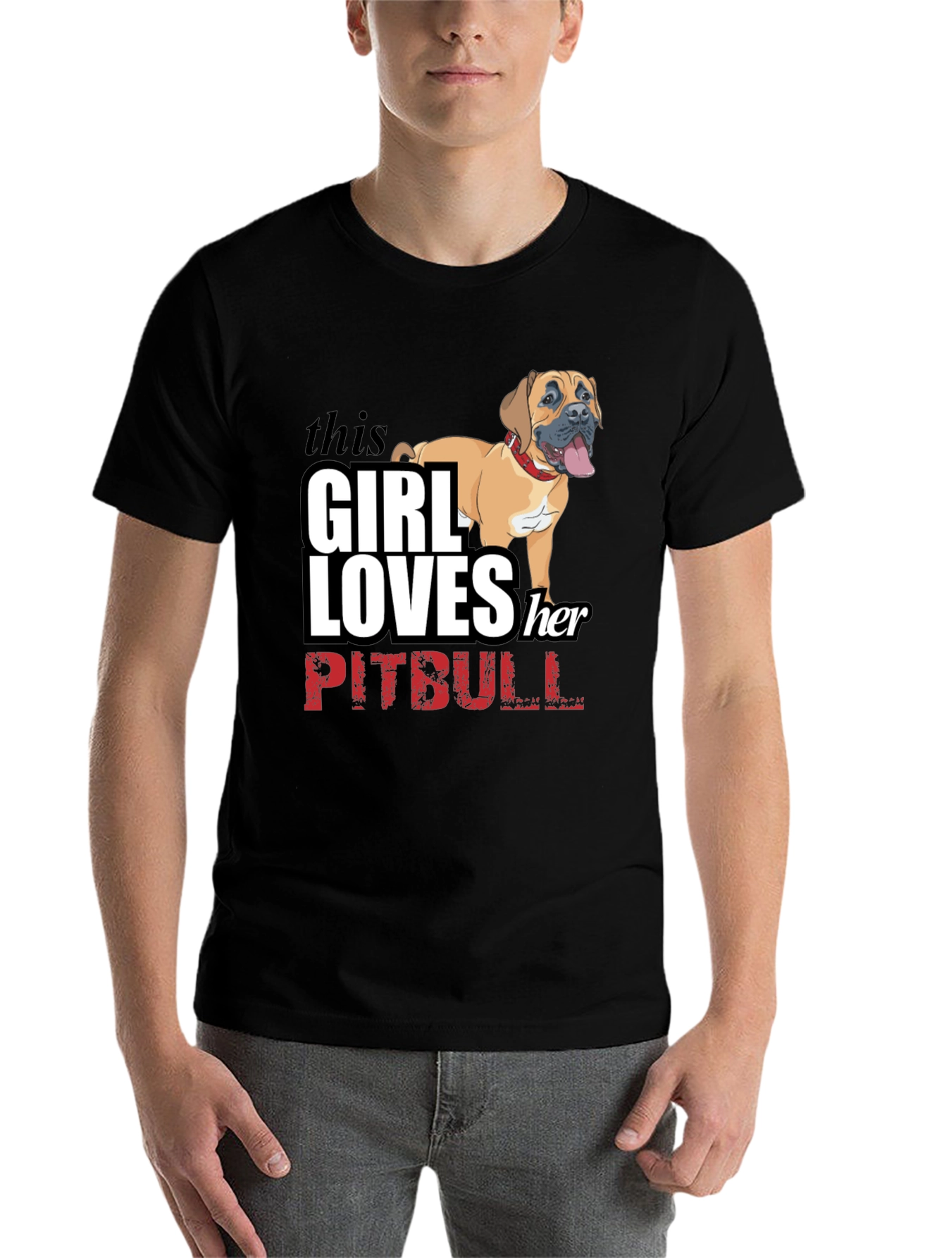 Black Girl Loves Her Pitbull Black T-Shirt view 7
