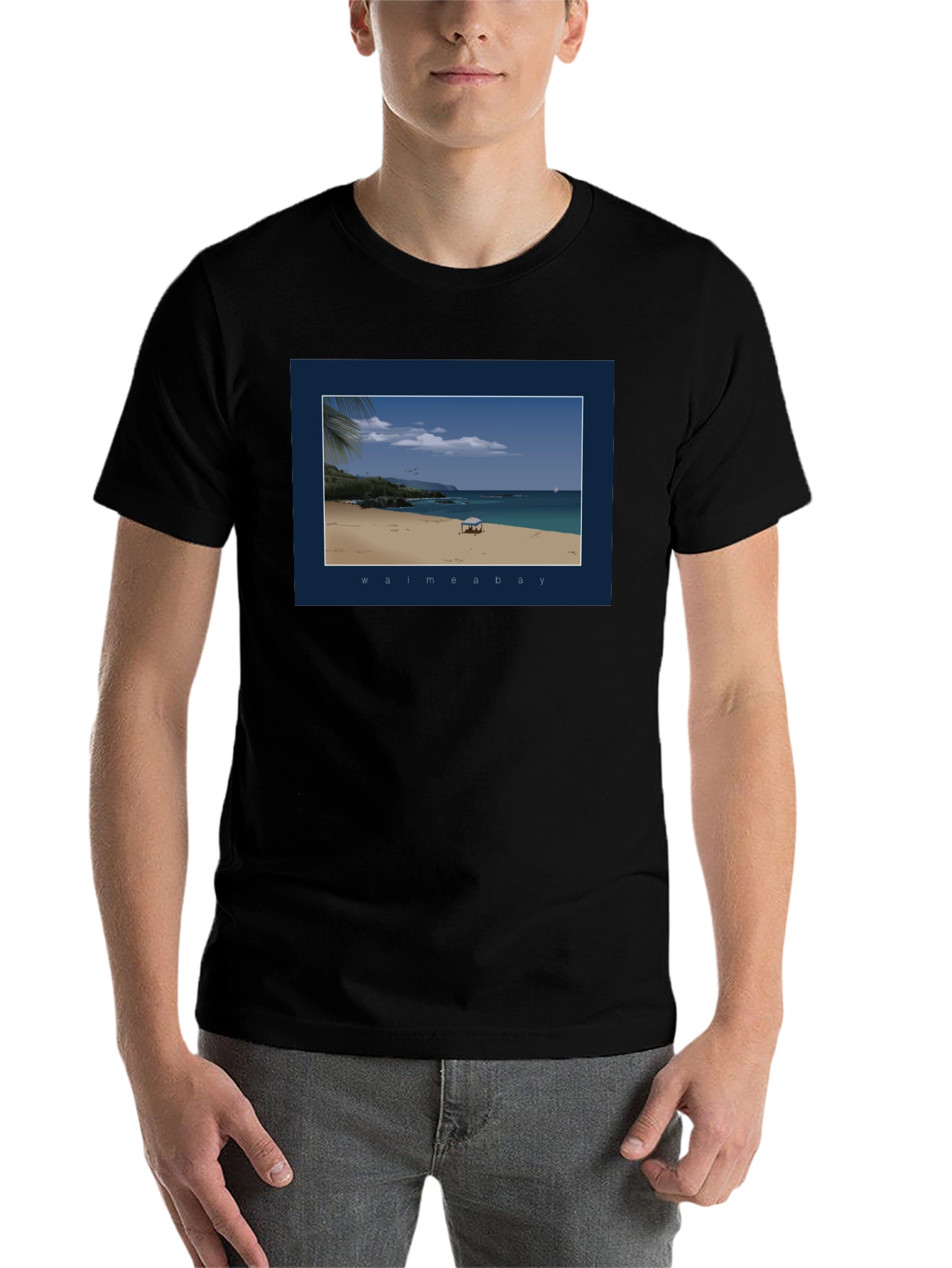 Black Waimea Bay Graphic T-Shirt - Beach Scene Print view 7