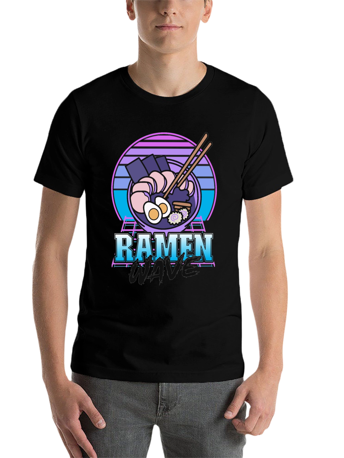 Black Retro Ramen T-Shirt - 80's Vaporwave Style Tee view 7