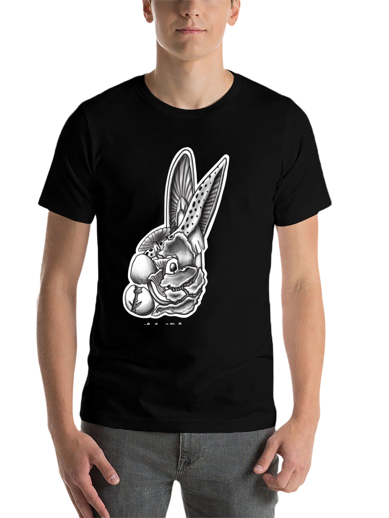 Black Mushroom Rabbit Graphic Tee - Unique Design view 7