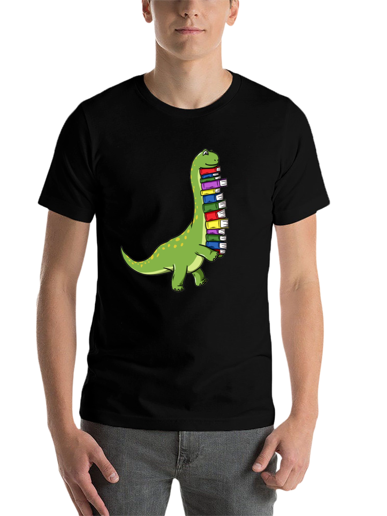 Black Dino Bookworm Tee - Cute Dinosaur Reading T-Shirt view 7