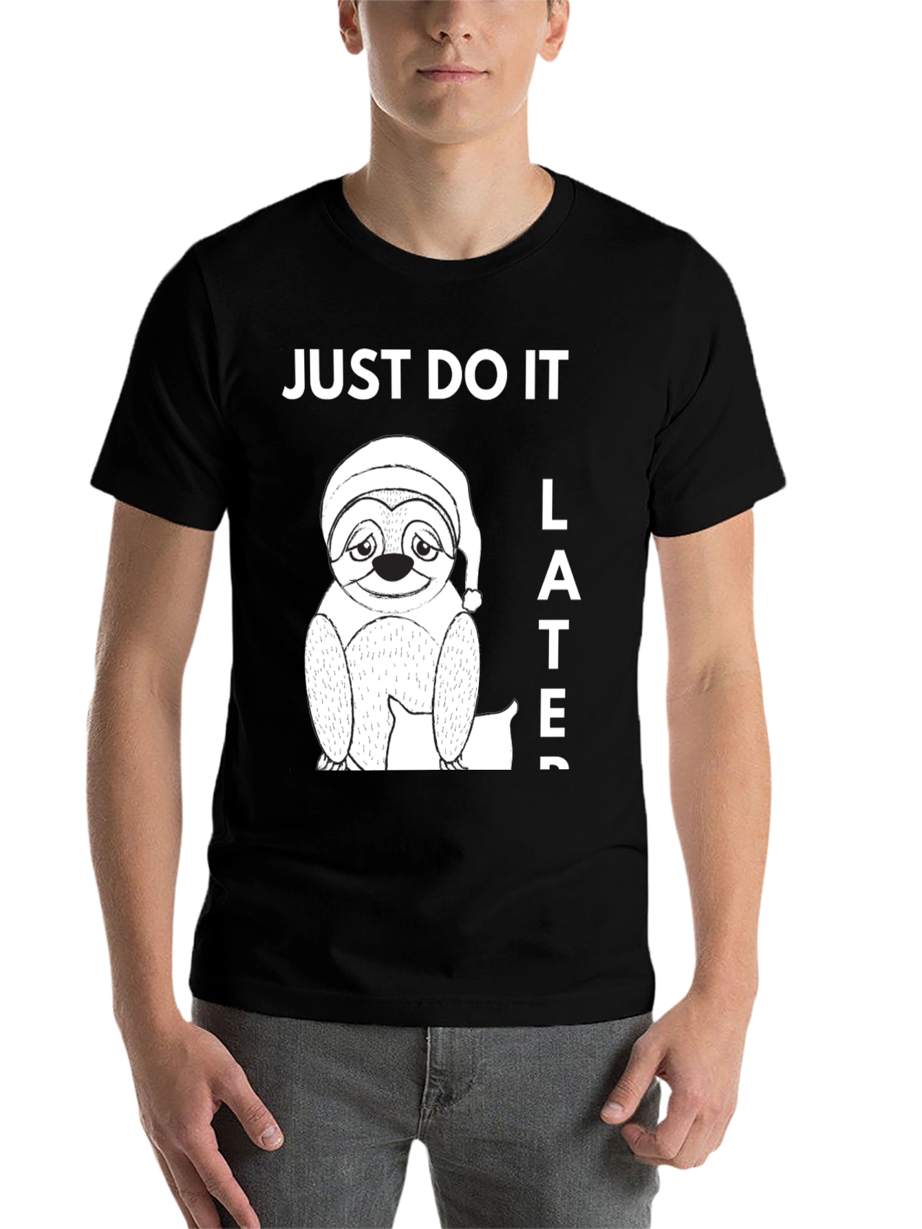 Black Just Do It Later Sloth Graphic Tee view 7