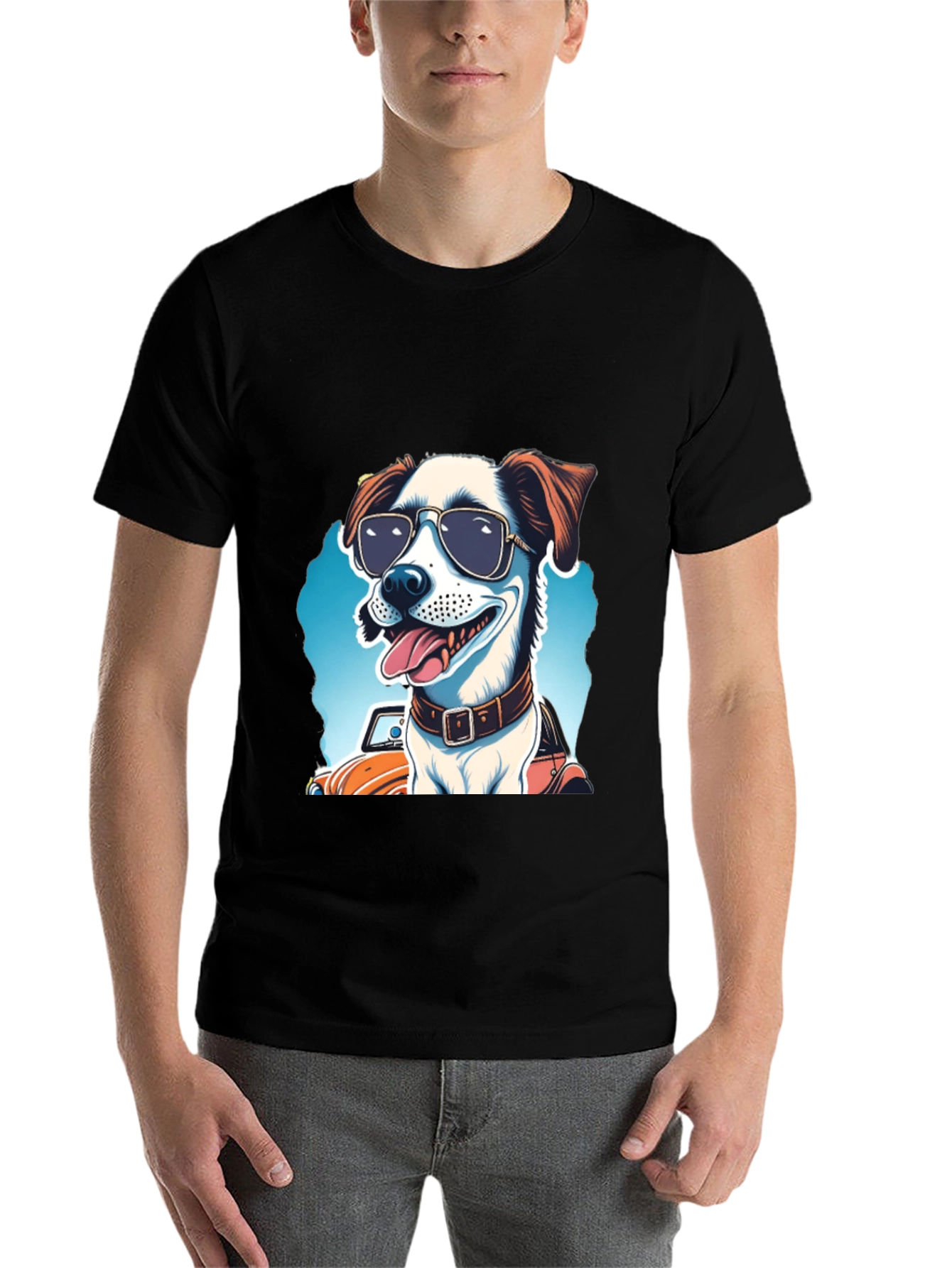 Black Cool Dog Tee: Sunglasses Pup Car Ride view 7