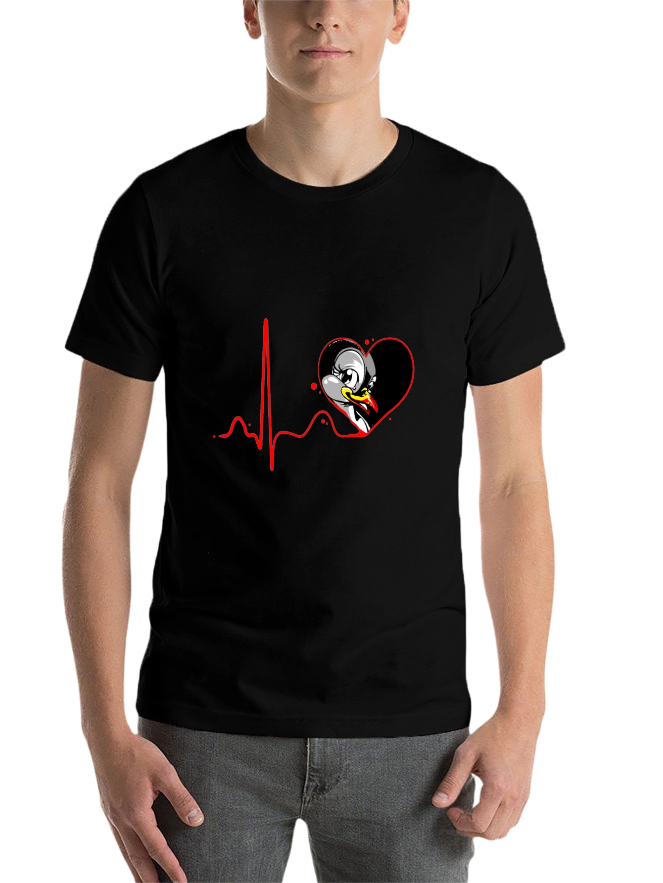 Black Cartoon Heartbeat Duck Tee view 7