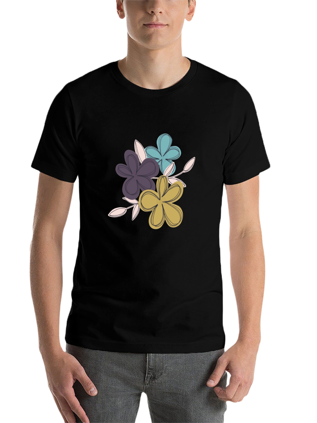 Black Floral Graphic Tee - Soft Cotton Blend view 7