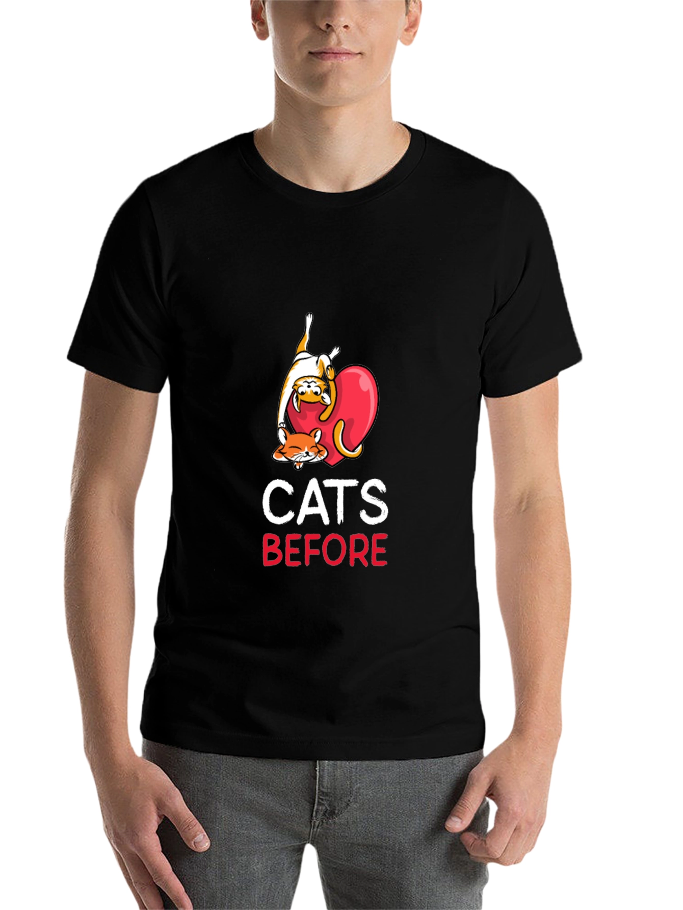 Black Cats Before Anything Men's Black Graphic T-Shirt view 7