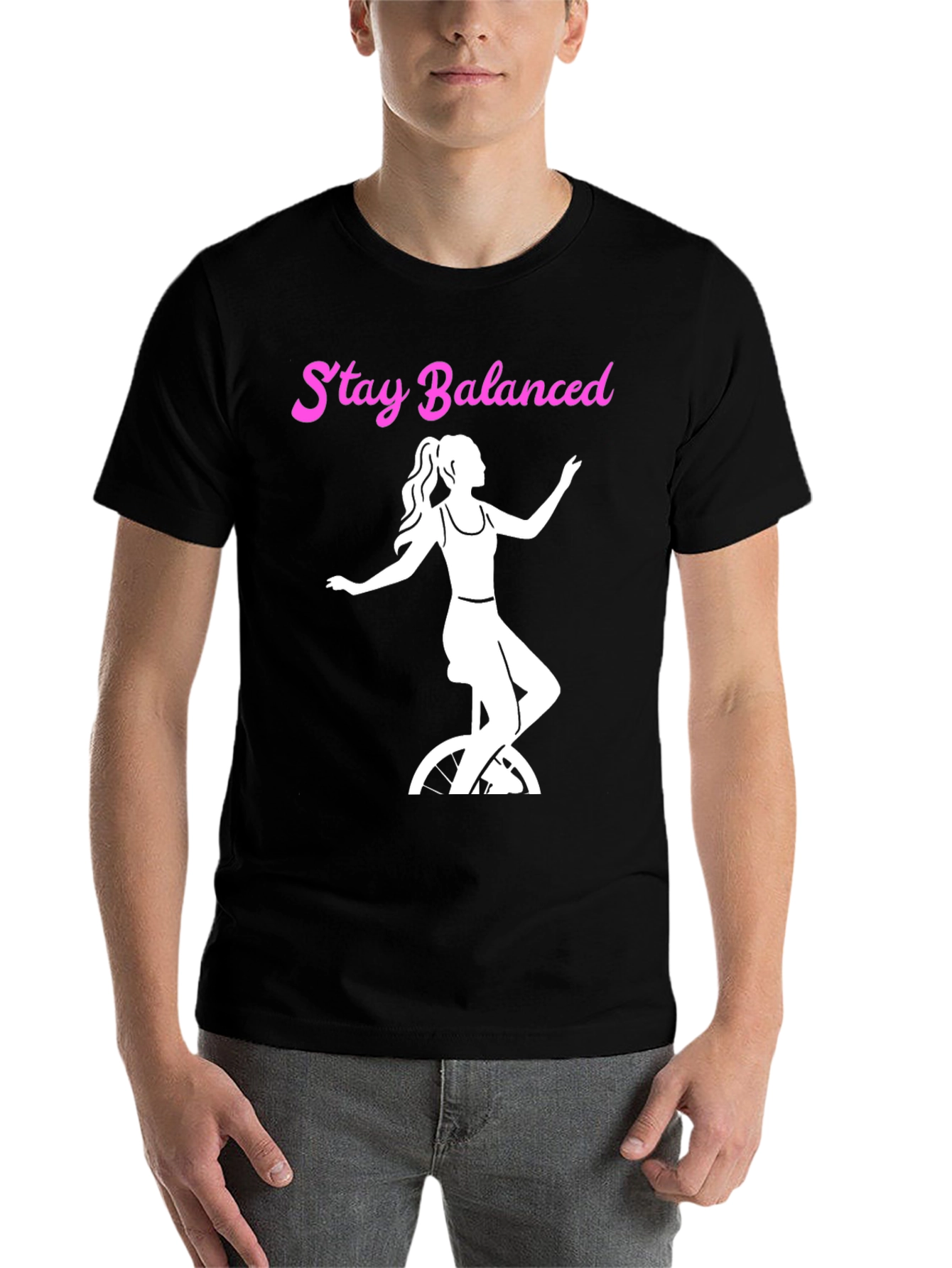Black Stay Balanced Graphic Tee - Unicycle Design view 7