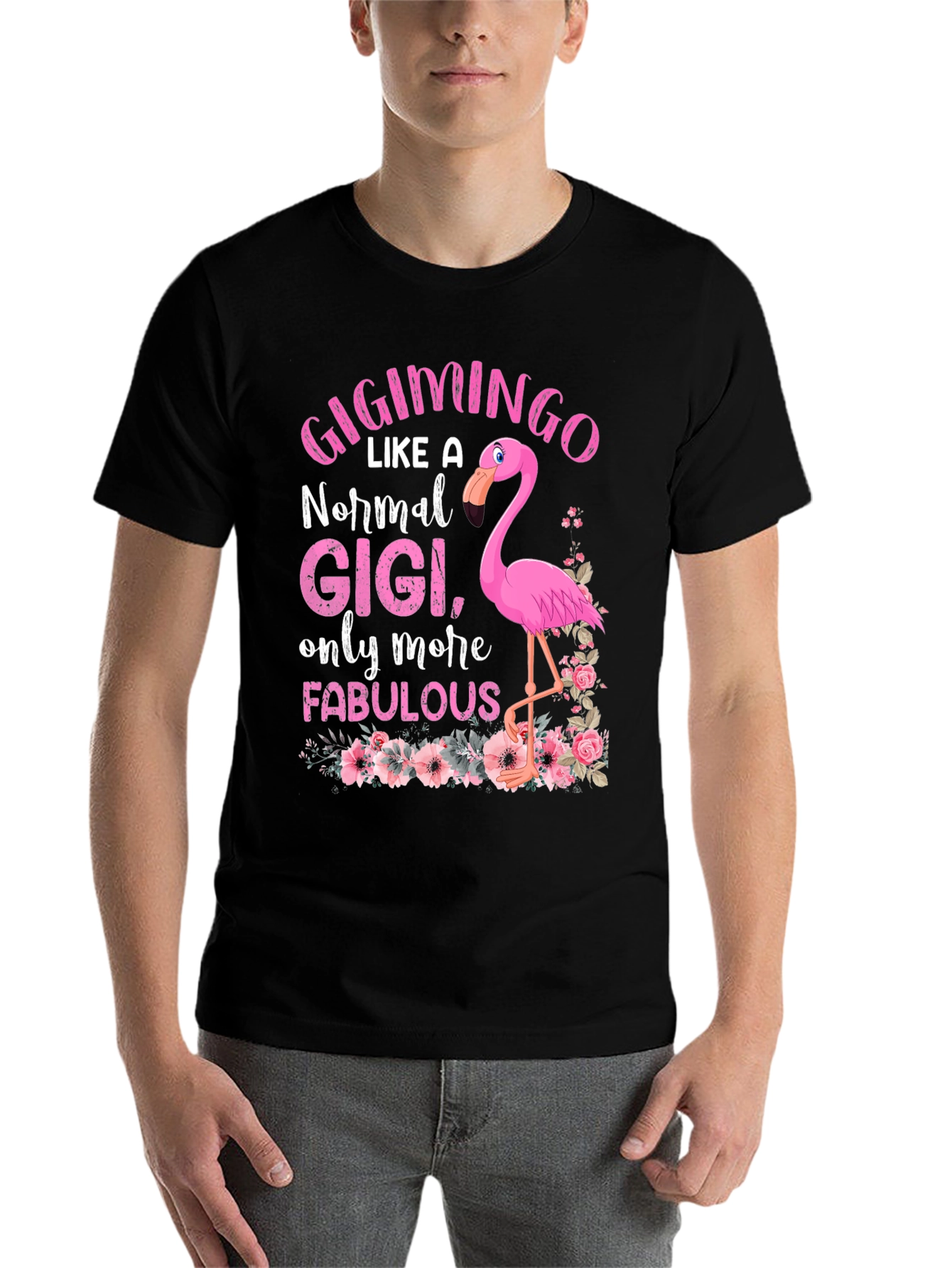 Black GigiMingo T-Shirt: Fabulous Flamingo Gigi view 7