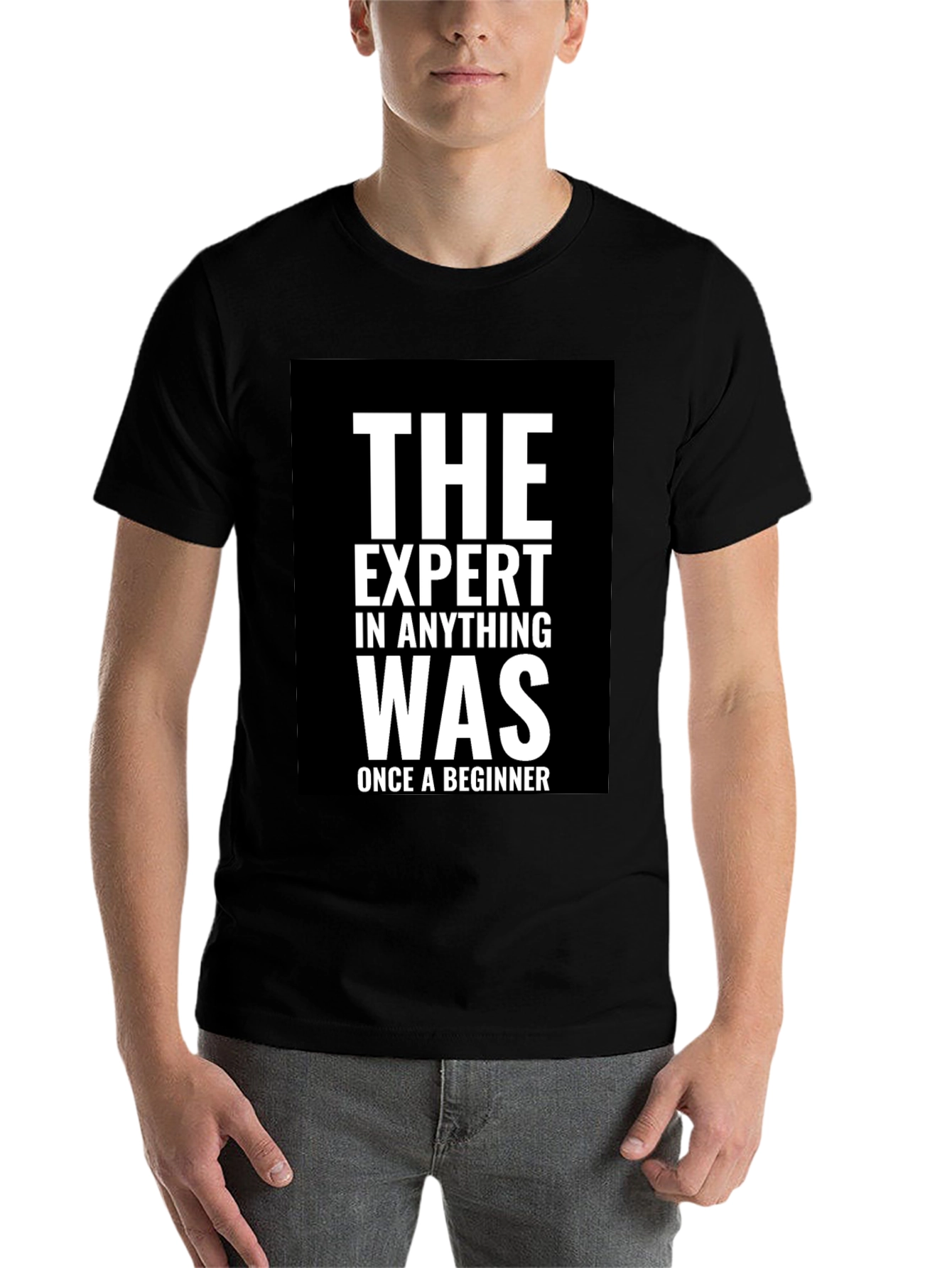 Black Expert Beginner T-Shirt - Motivational Black Tee view 7