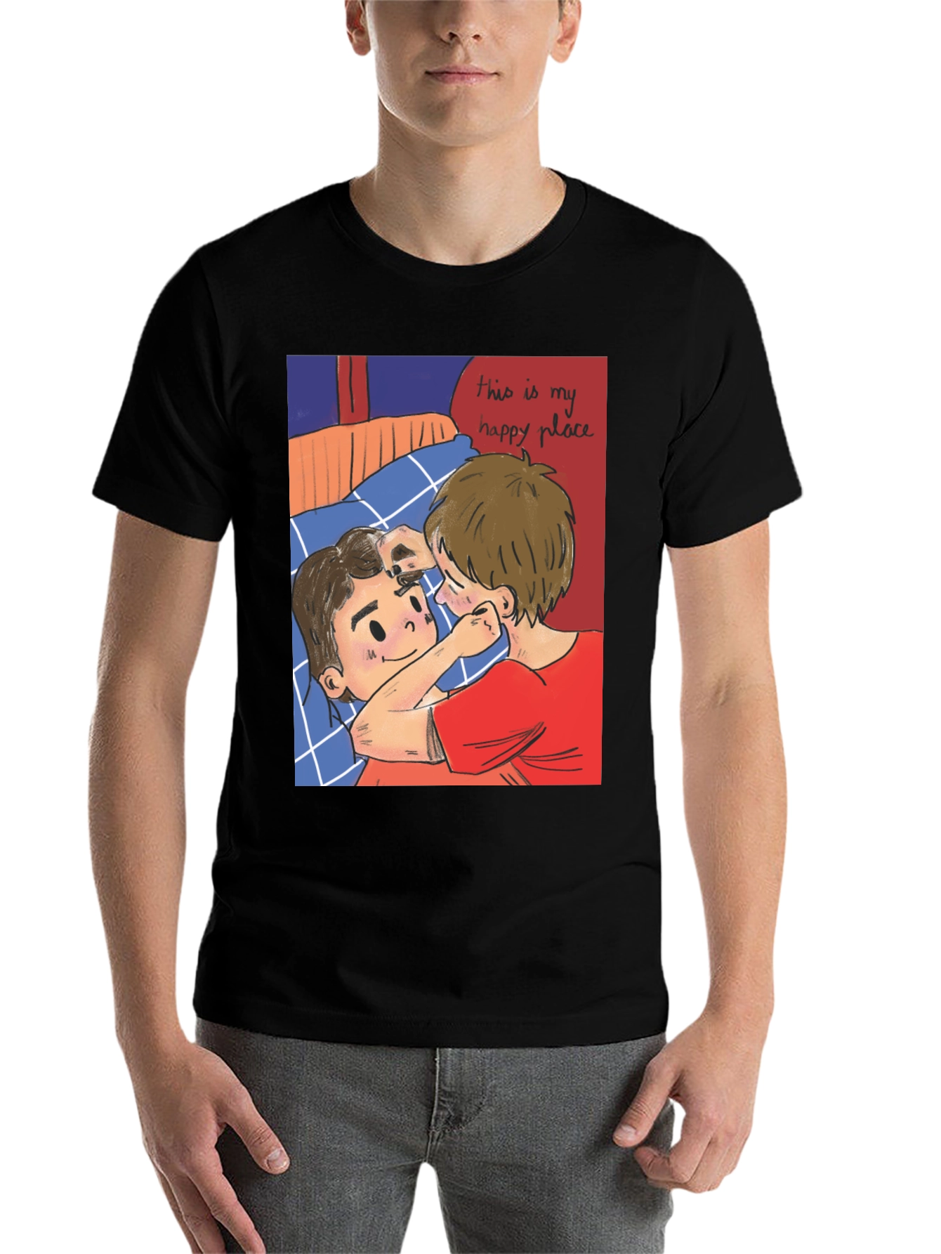 Black Romantic Cartoon Couple Graphic Tee view 7