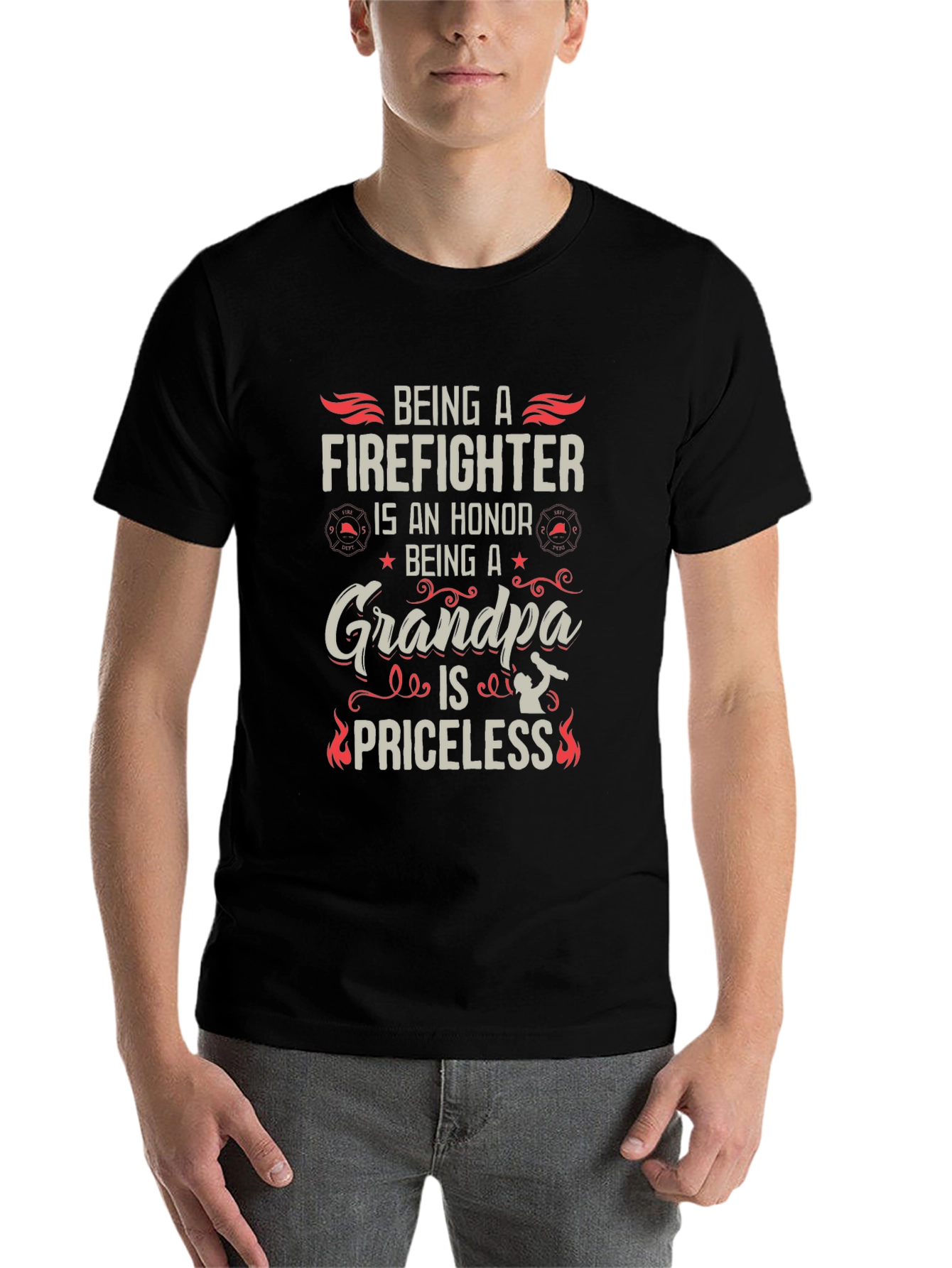 Black Firefighter Grandpa T-Shirt - Honor Priceless view 7