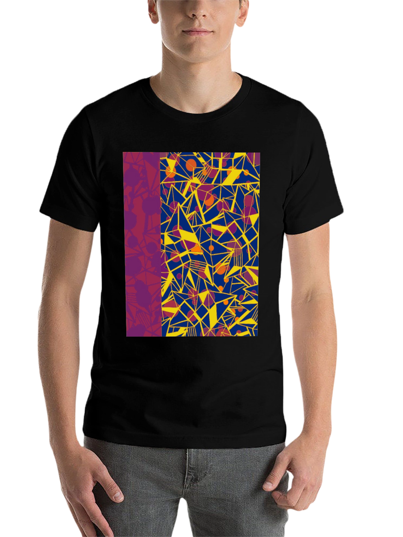 Black Abstract Geometric Print Black T-Shirt view 7