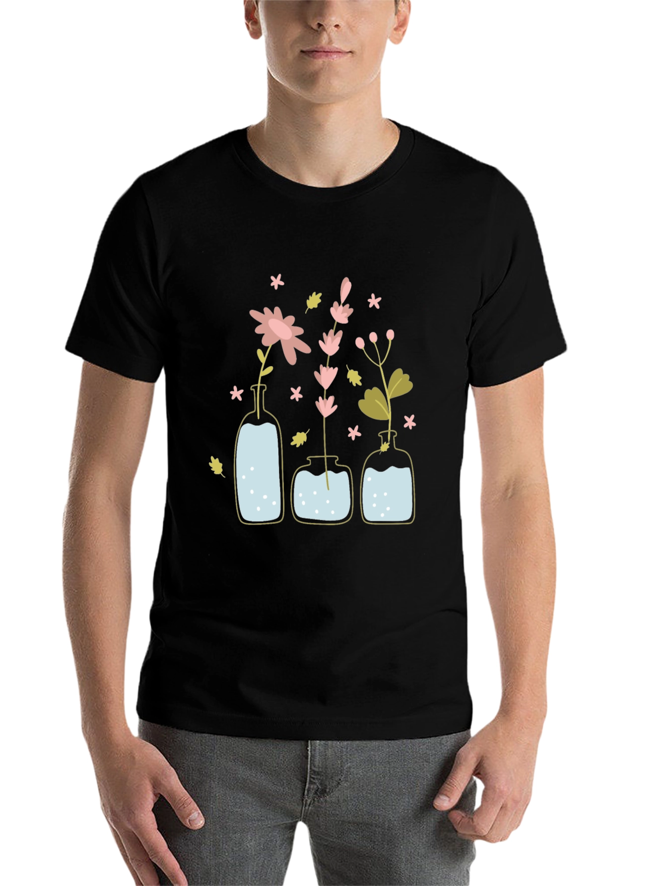 Black Floral Vases Graphic T-Shirt view 7