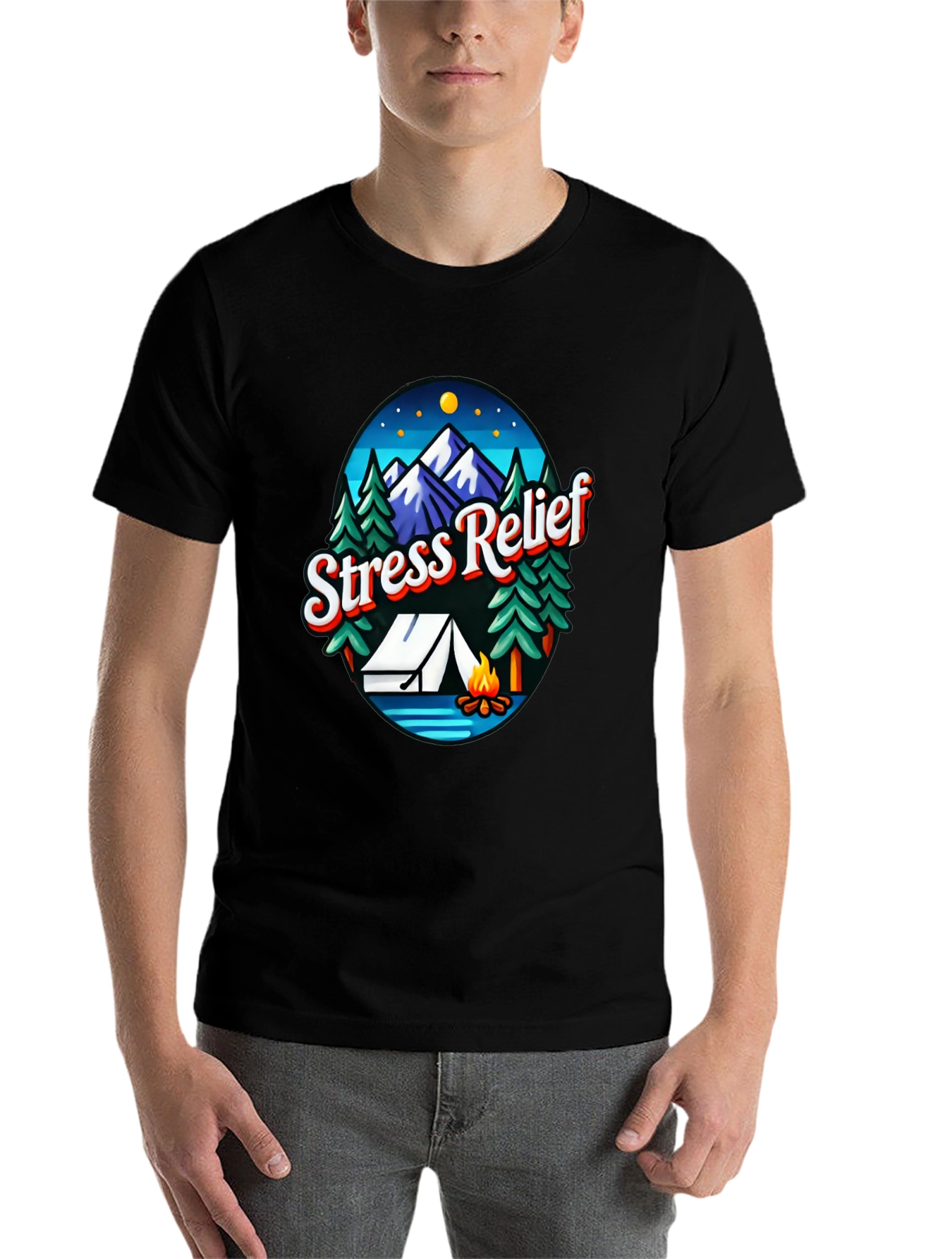 Black Stress Relief Camping Graphic T-Shirt view 7