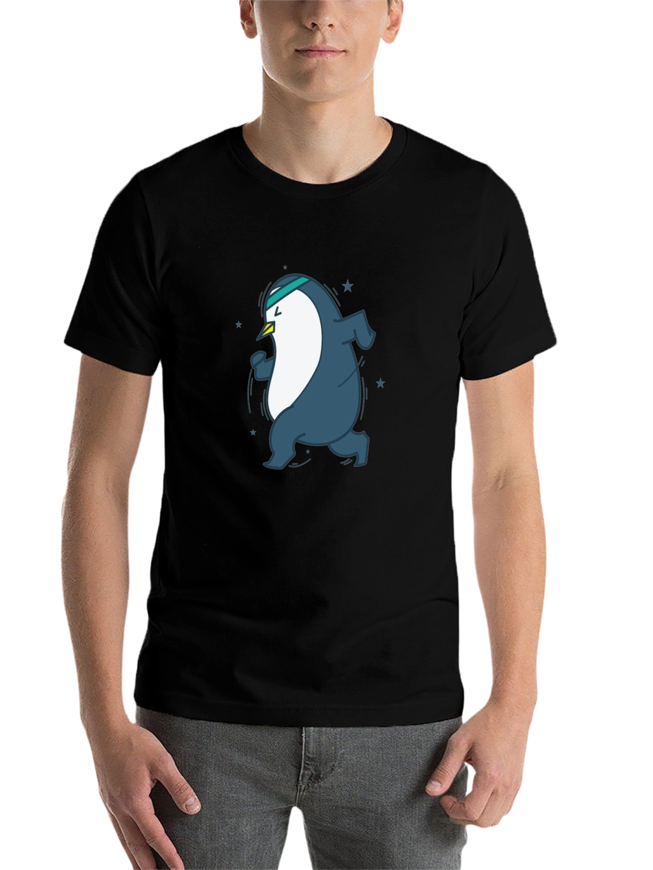 Black Running Penguin Graphic Tee - Black view 7