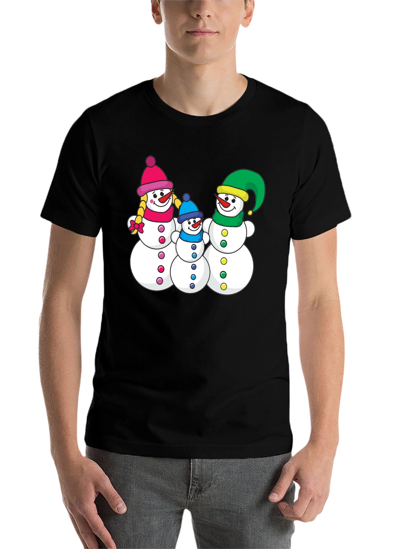 Black Snowman Family Graphic Tee - Holiday Shirt view 7
