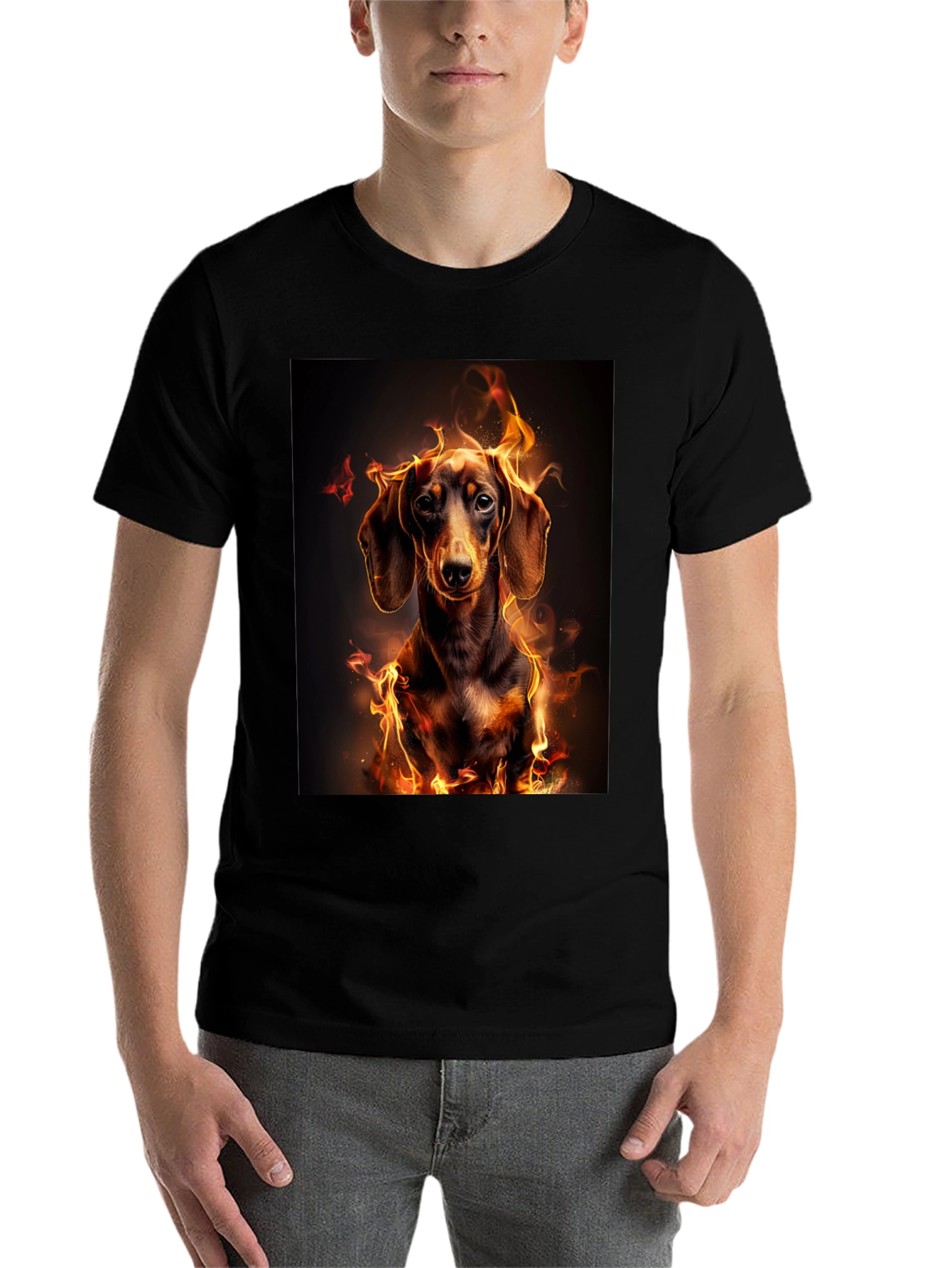 Black Fiery Dachshund Graphic Tee - Men's Black T-Shirt view 7