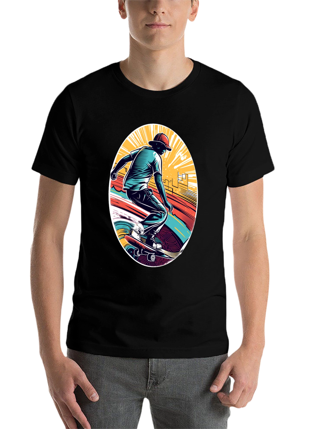 Black Skateboarder Graphic Black T-Shirt view 7