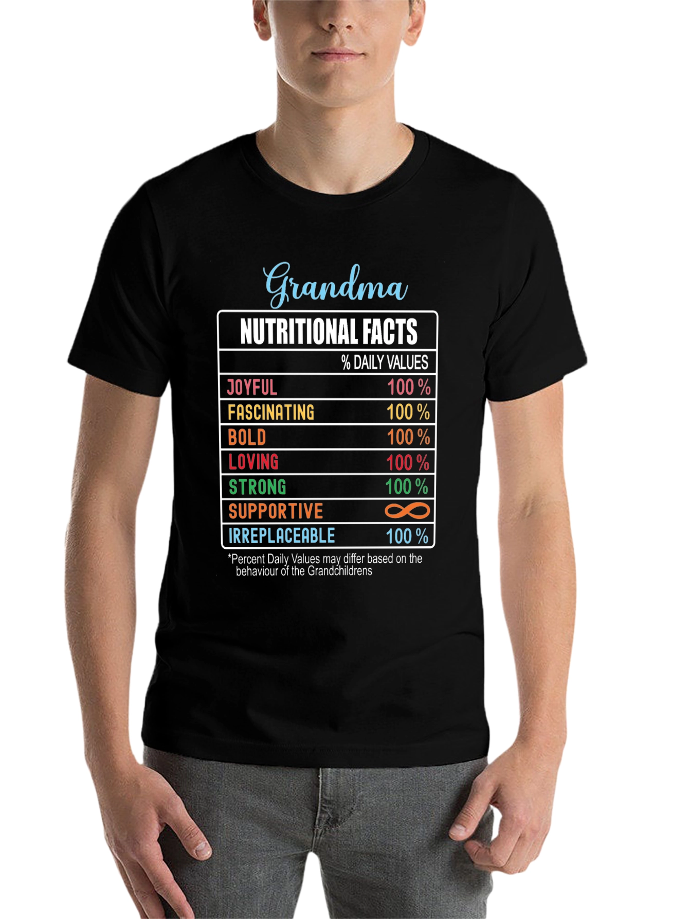 Black Grandma Nutritional Facts Graphic T-Shirt view 7