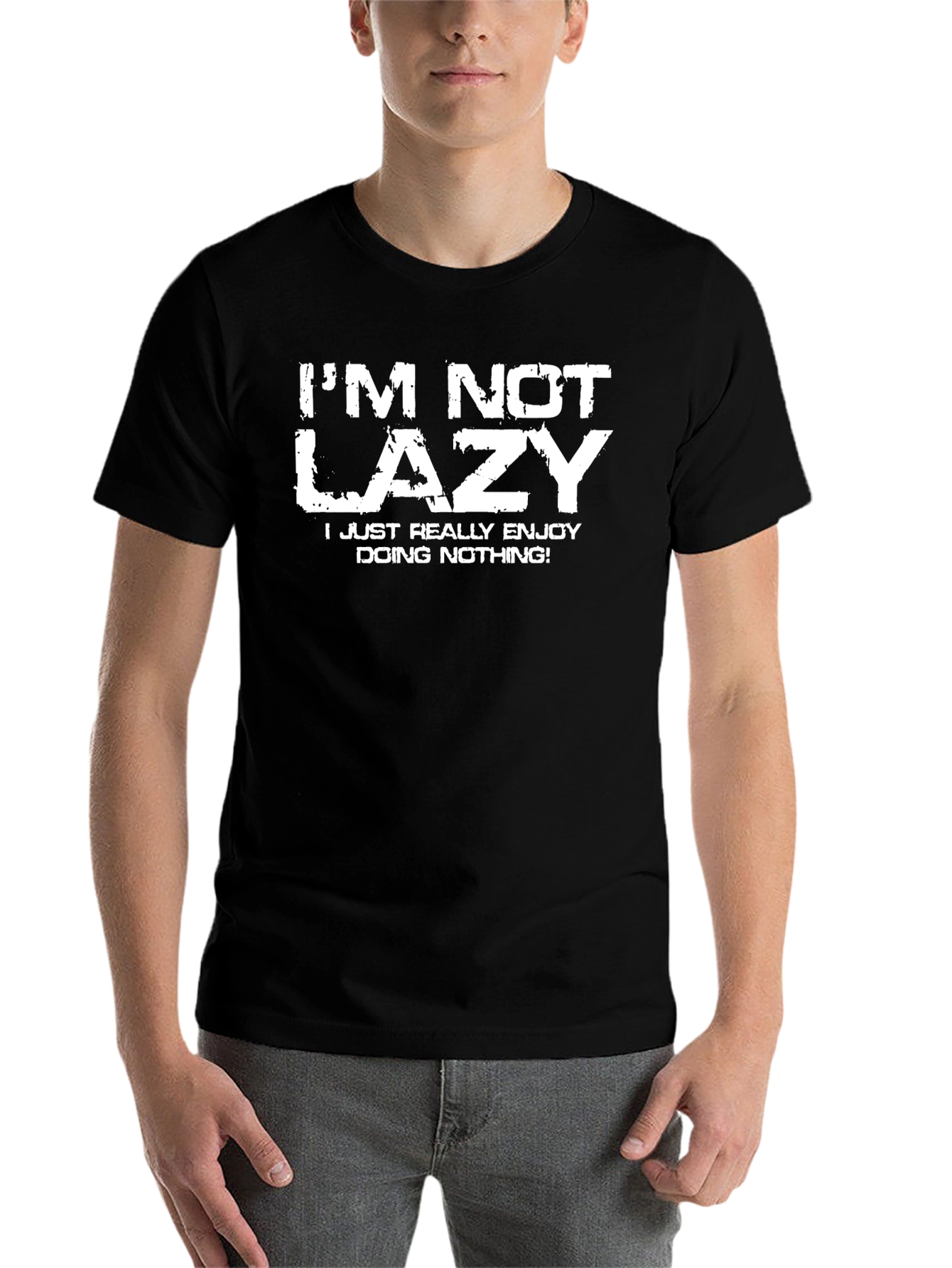 Black Funny "I'm Not Lazy" Graphic Tee - Black Cotton T-Shirt view 7