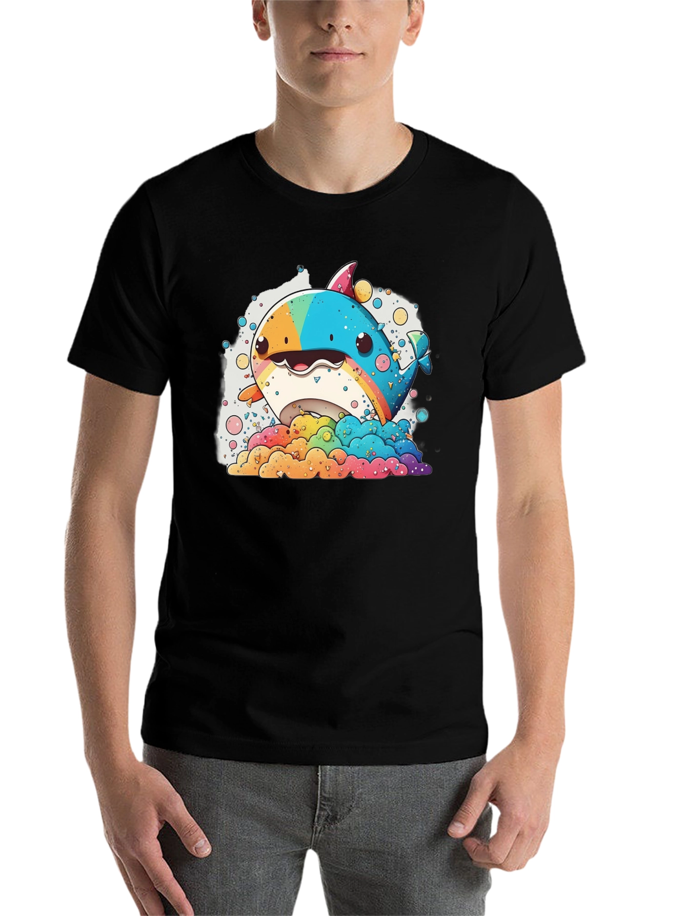 Black Rainbow Whale Graphic Tee - Fun & Colorful Design view 7