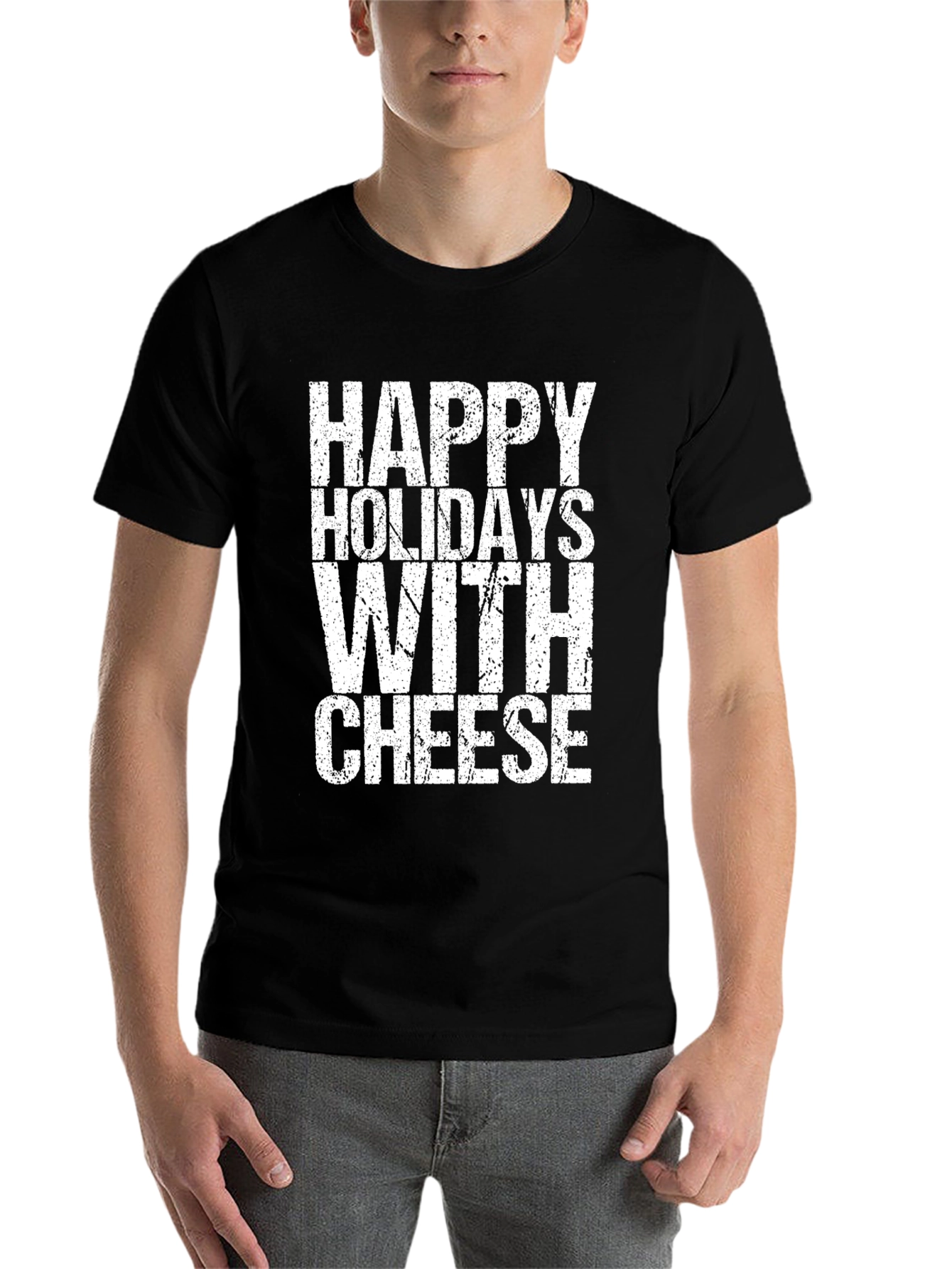 Black Happy Holidays With Cheese Graphic T-Shirt view 7