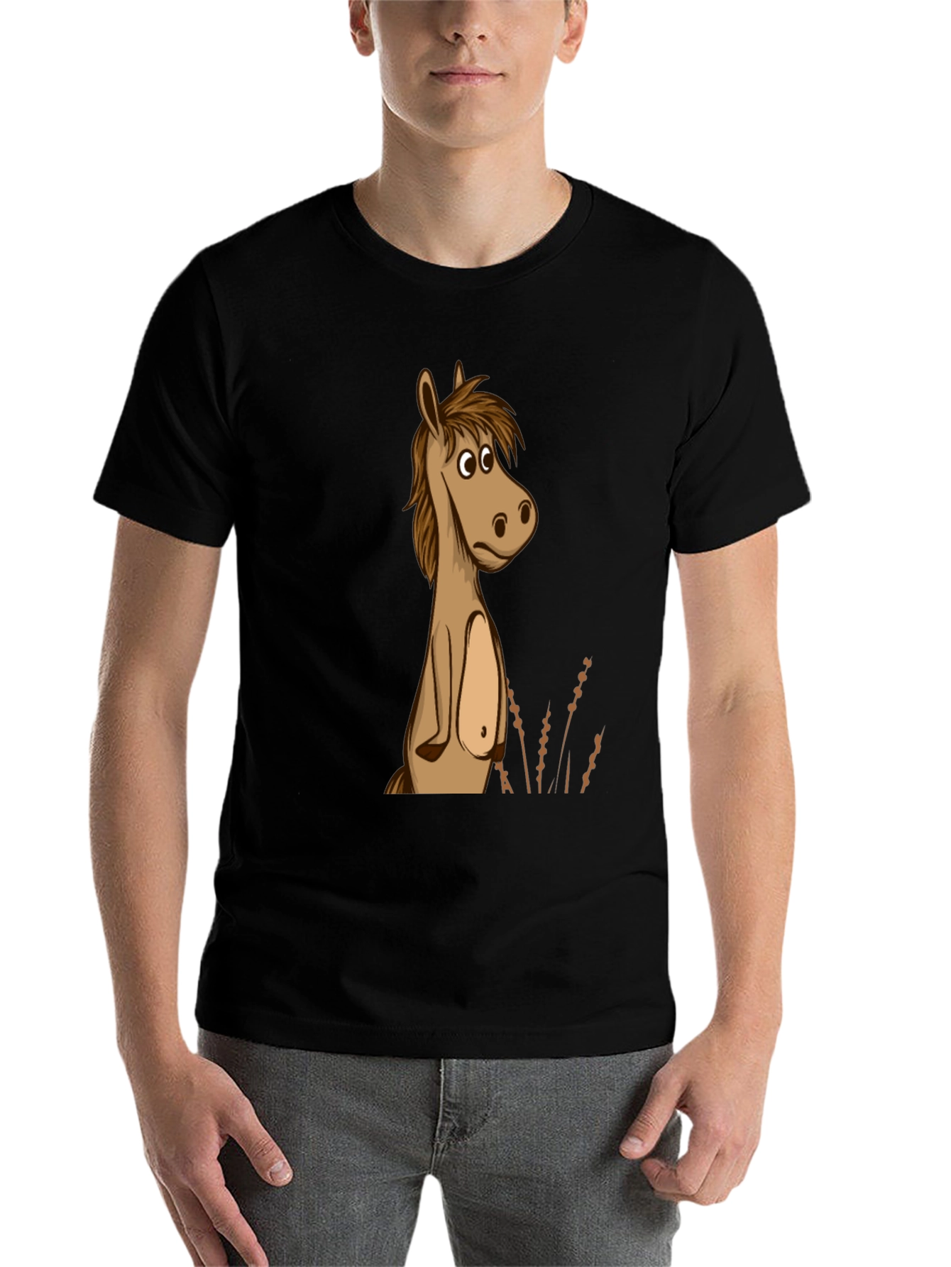 Black Funny Horse Cartoon Graphic Black T-Shirt view 7