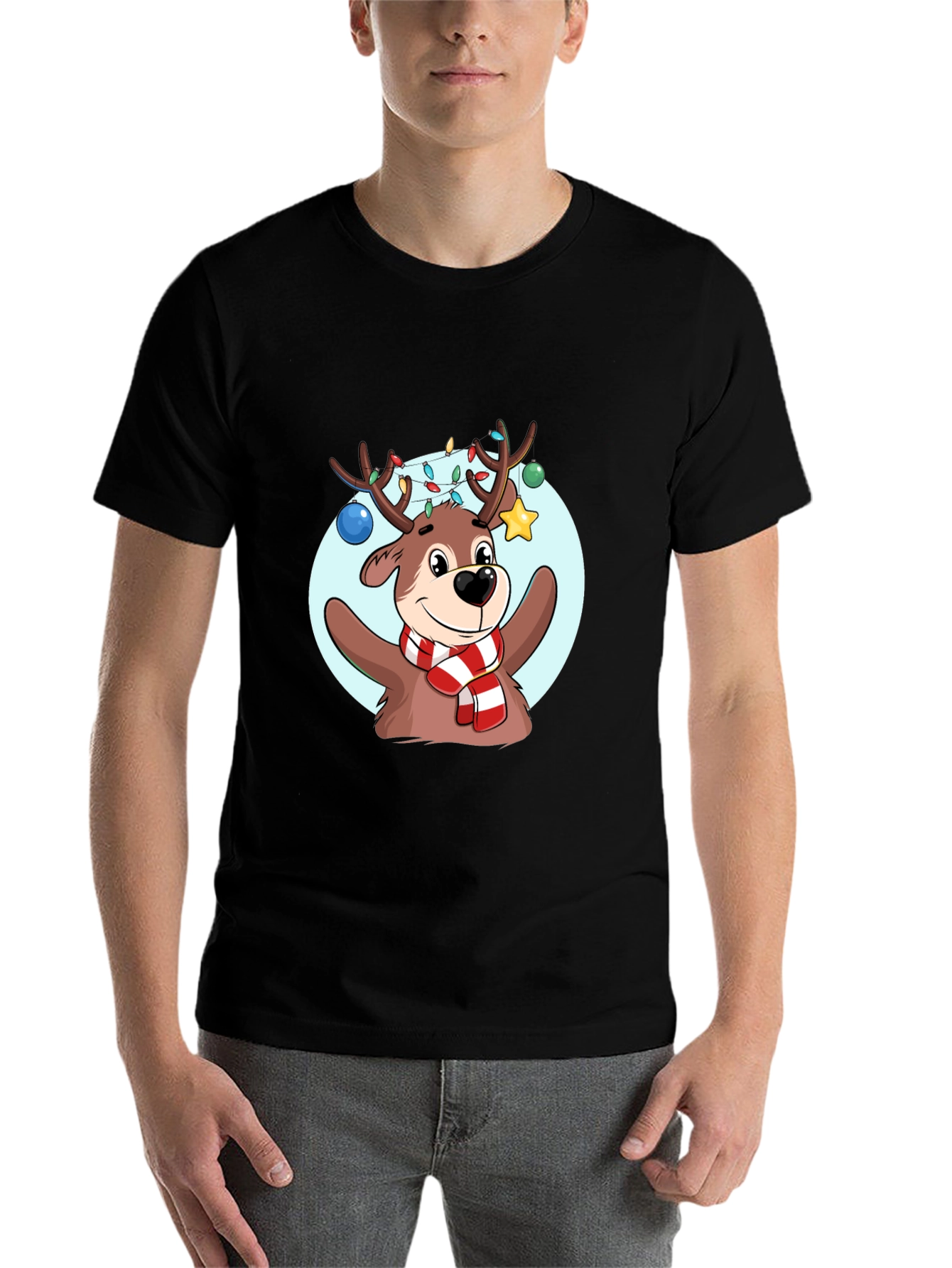 Black Festive Reindeer Graphic Tee - Holiday Cheer view 7