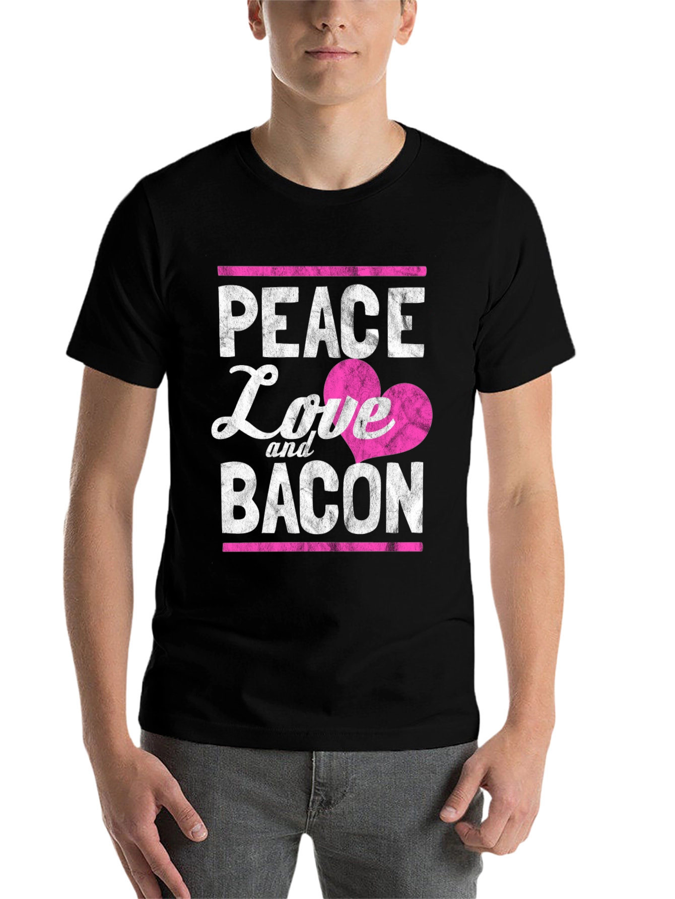 Black Peace Love and Bacon T-Shirt - Funny Foodie Tee view 7