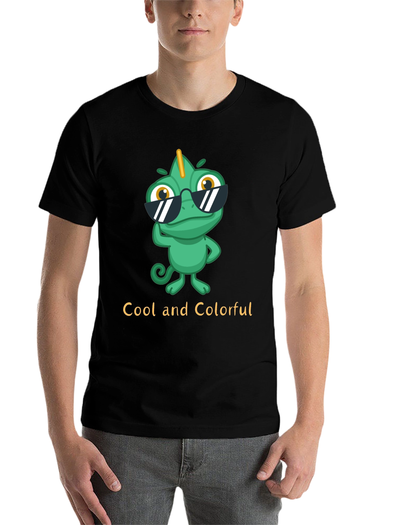 Black Cool Chameleon T-Shirt - Unique Colorful Design view 7