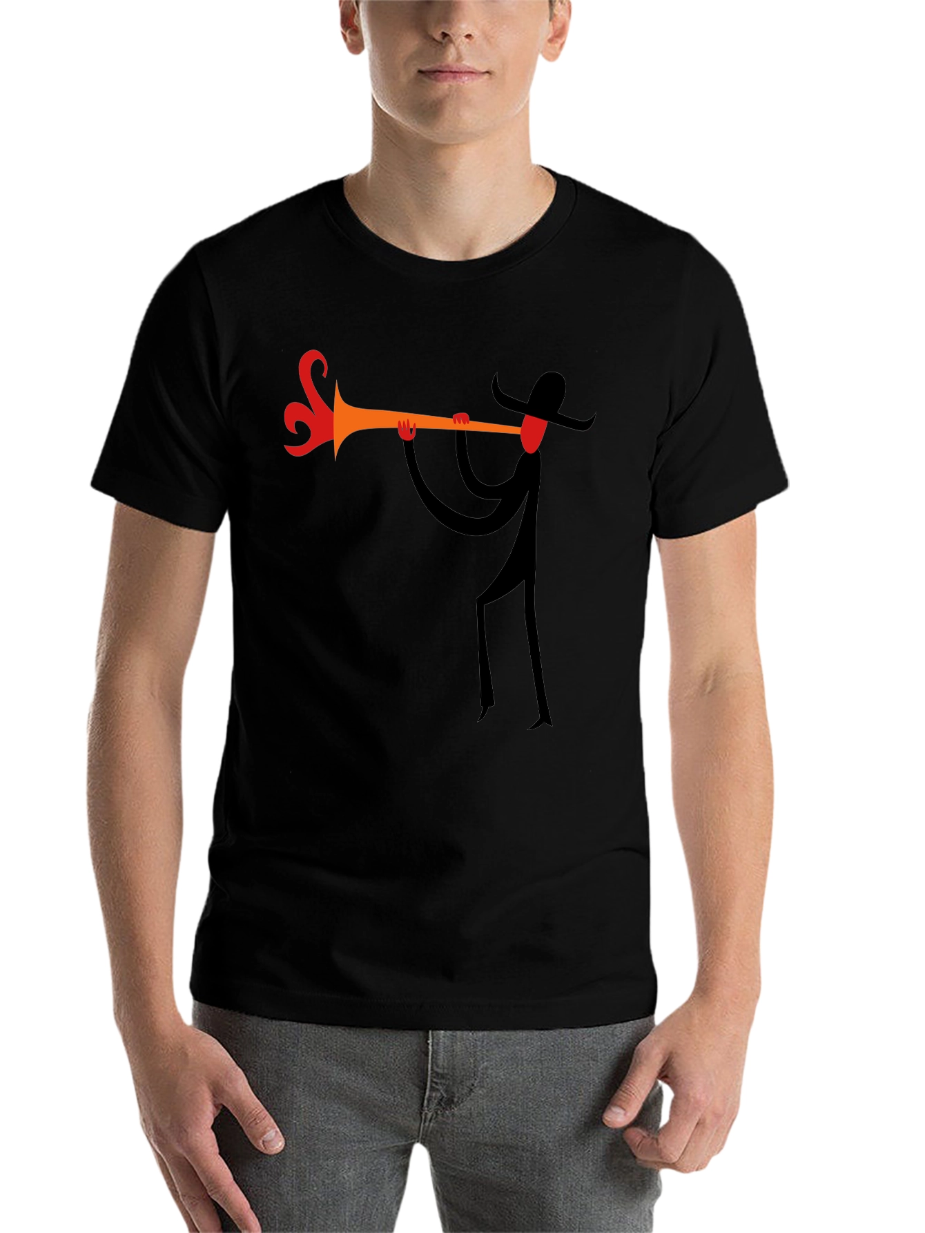 Black Abstract Trumpet Player Black T-Shirt view 7