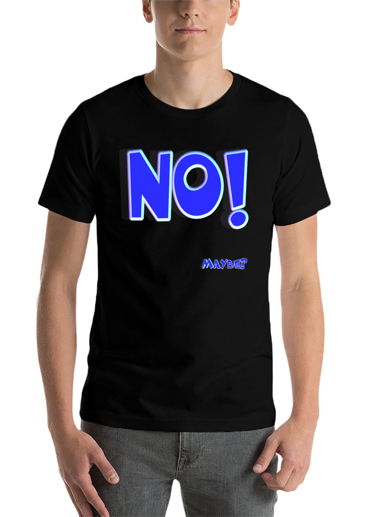 Black Funny "NO! MAYBE?" Graphic Tee - Men's Black T-Shirt view 7