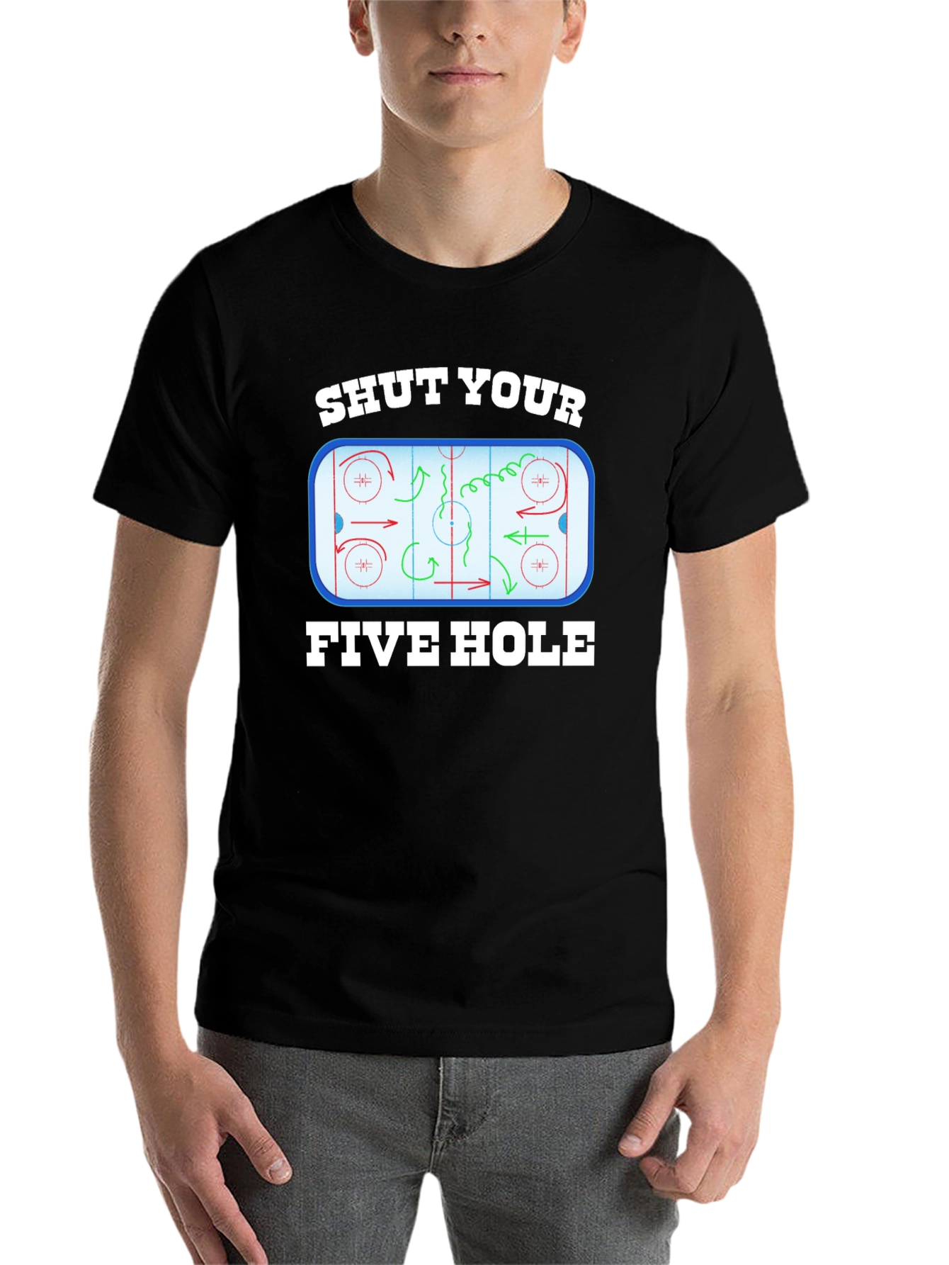 Black Shut Your Five Hole Hockey T-Shirt view 7