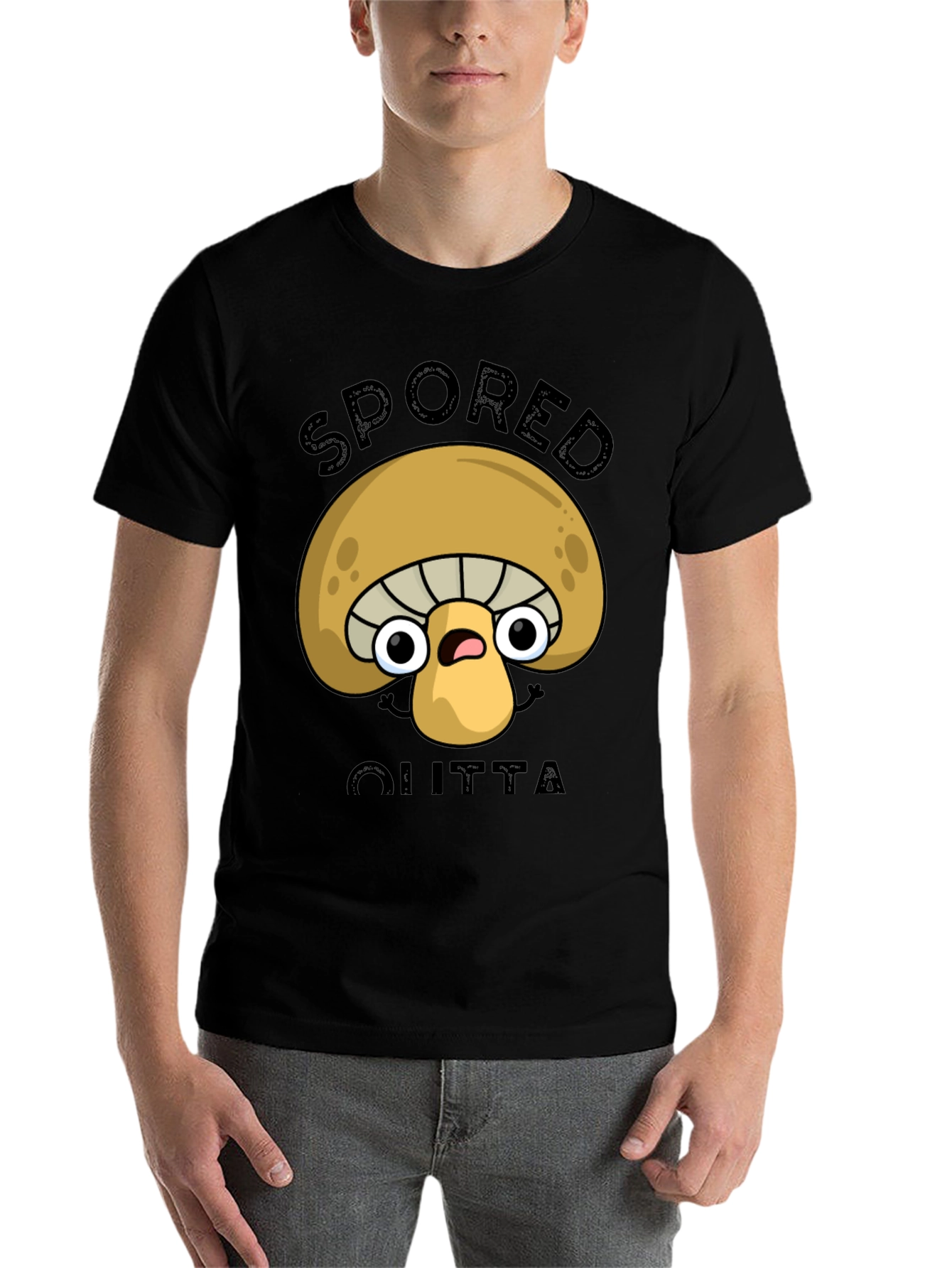 Black Spored Outta Shirt - Funny Mushroom Graphic Tee view 7