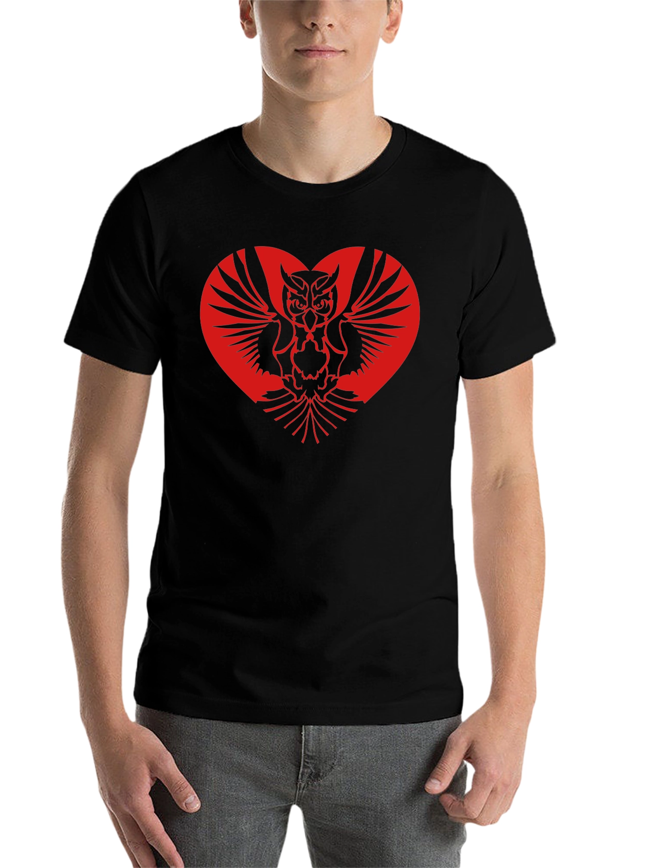 Black Owl Heart Graphic T-Shirt - Black view 7