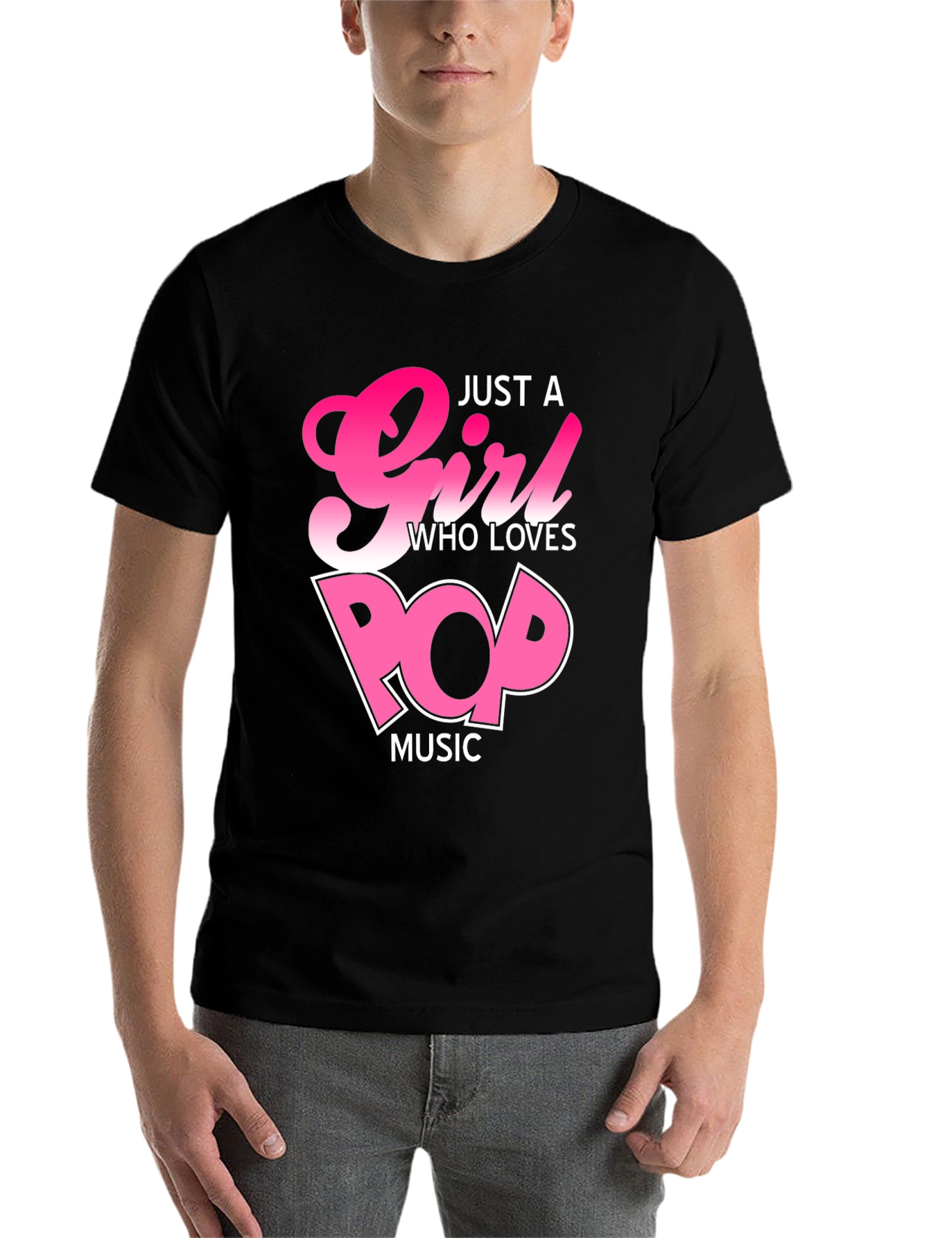 Black Just a Girl Who Loves Pop Music T-Shirt view 7